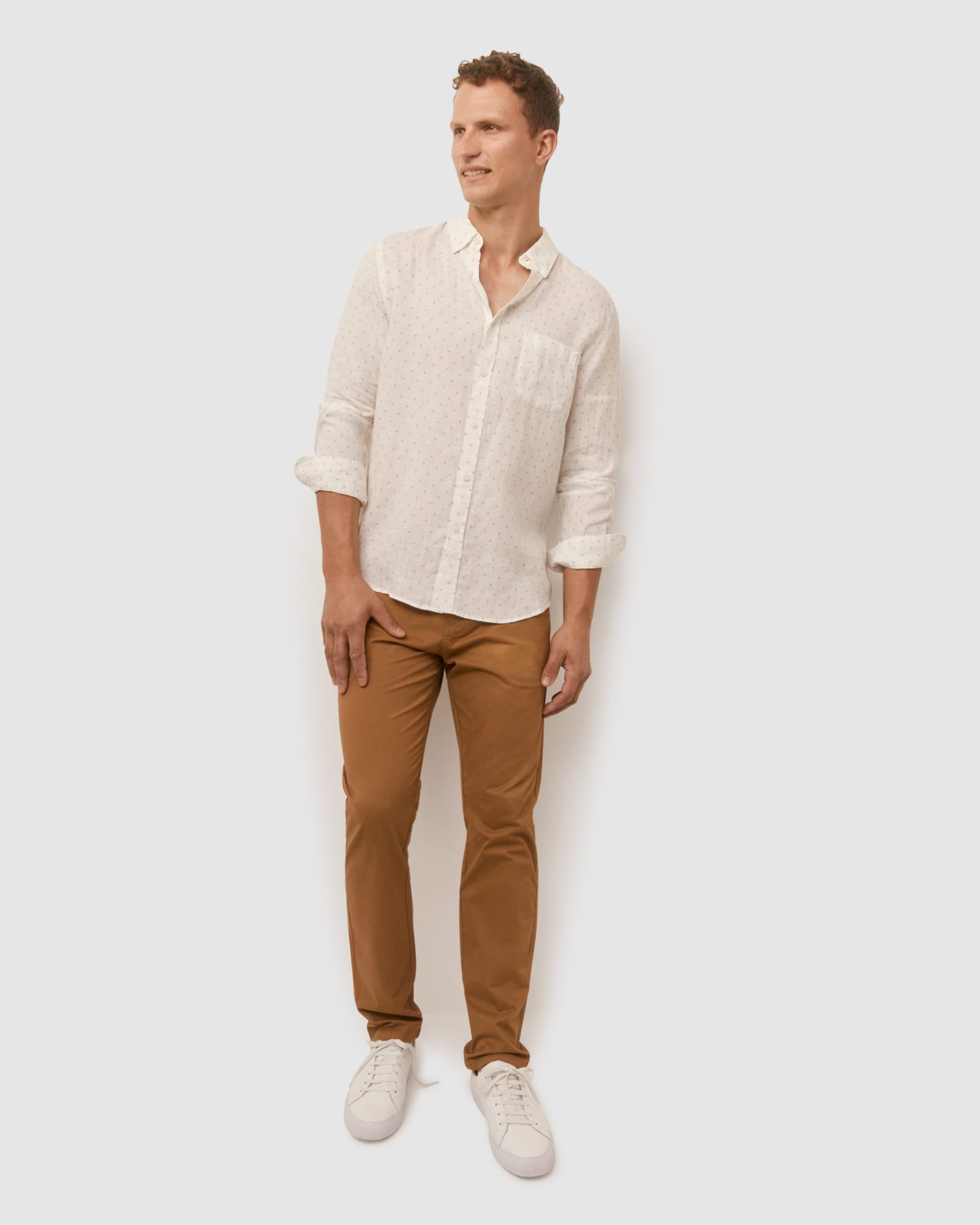 Printed Linen Shirt in LATTE