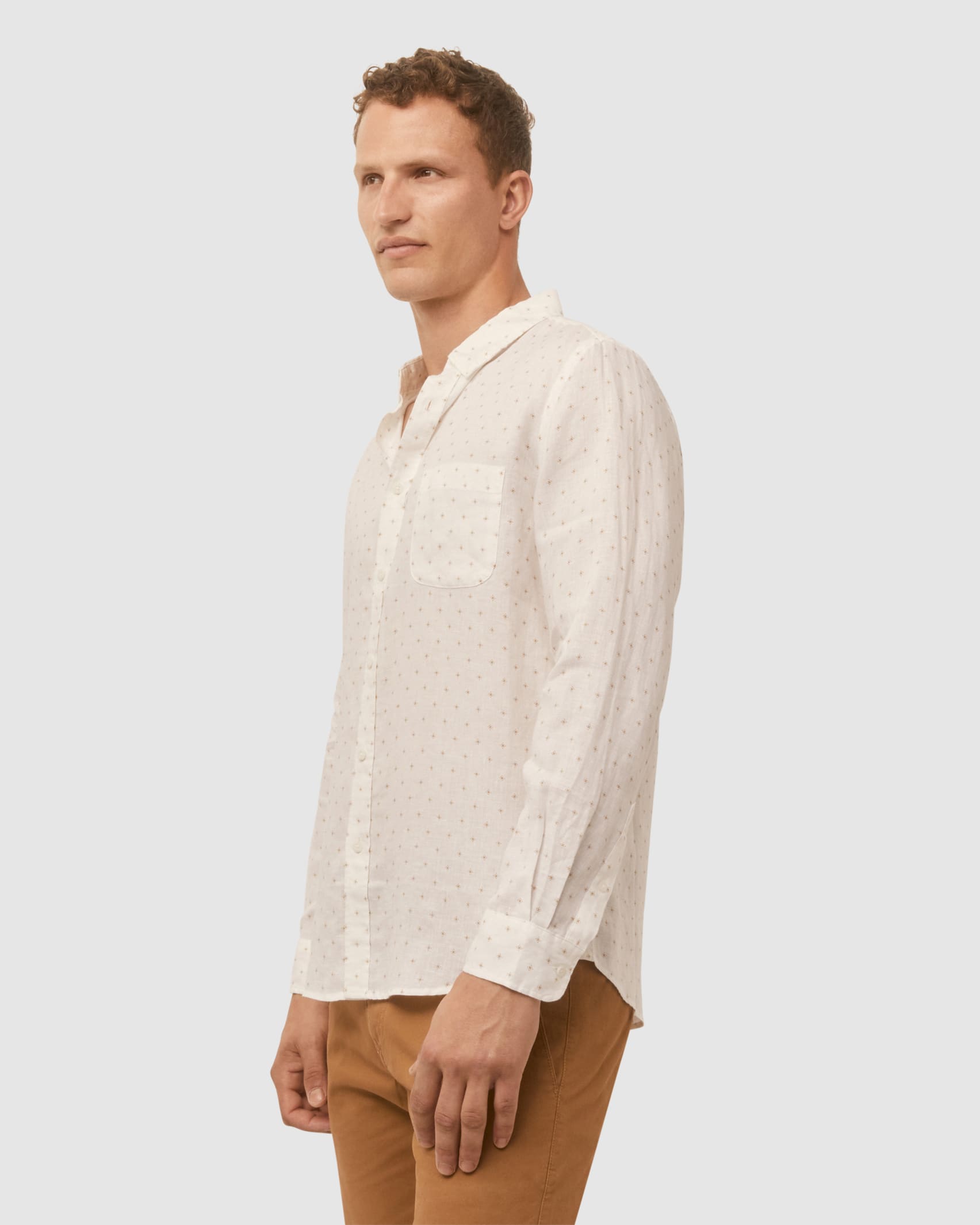 Printed Linen Shirt in LATTE