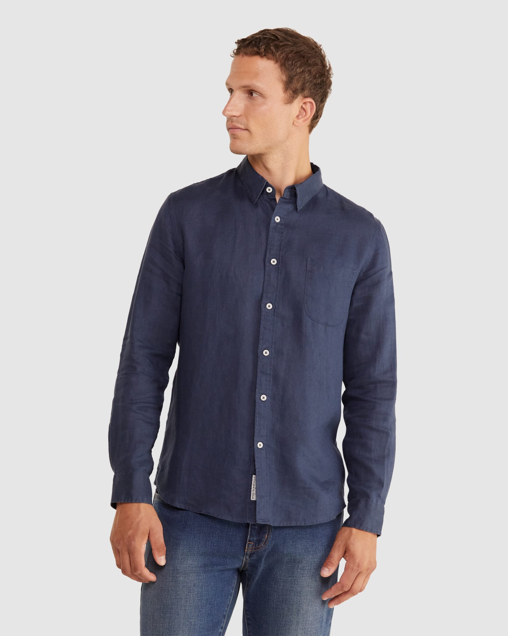 Long Sleeve Linen Shirt in NAVY