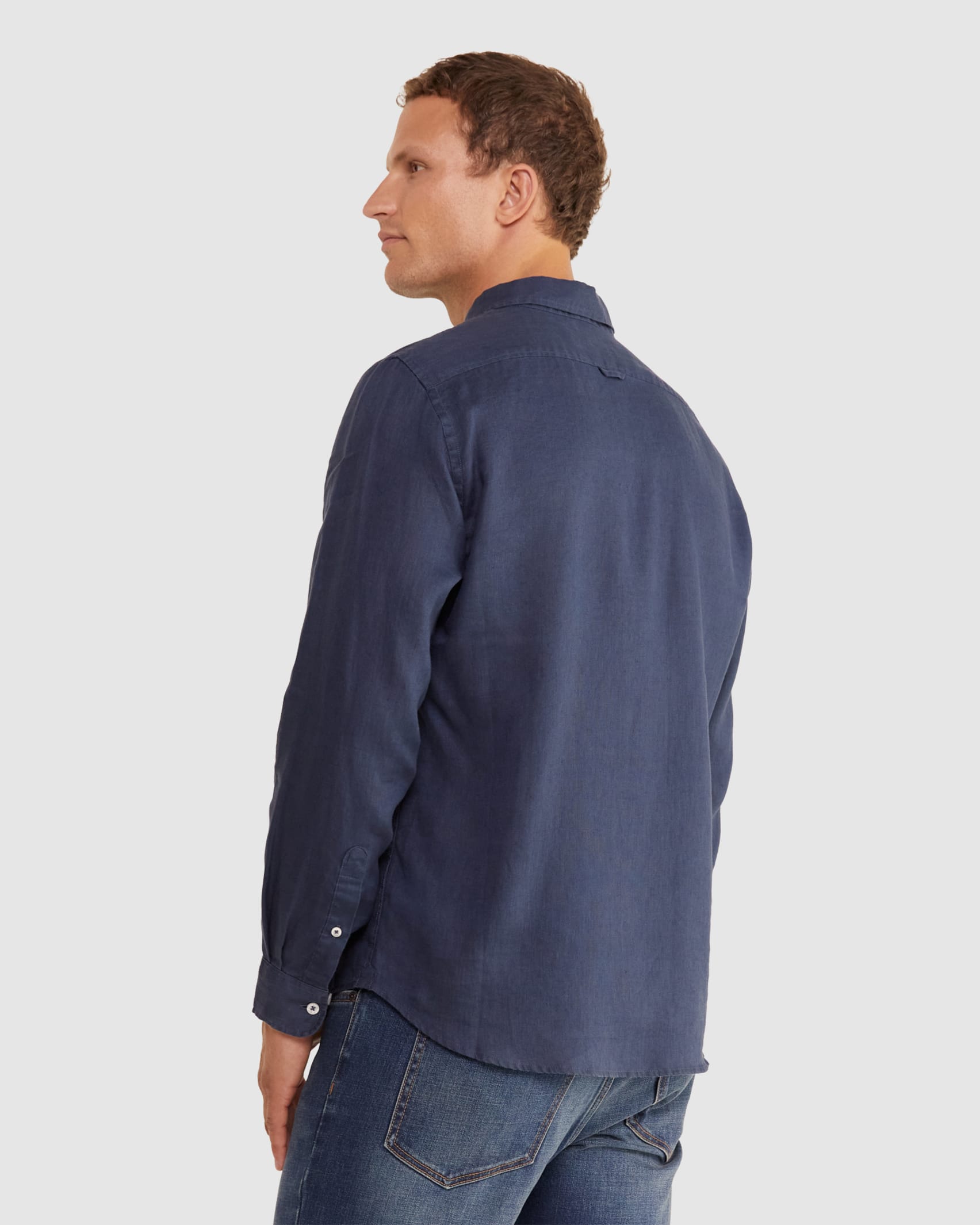 Long Sleeve Linen Shirt in NAVY