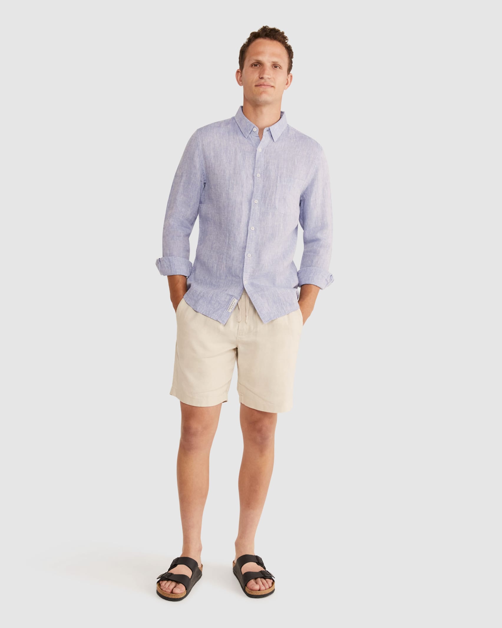 Yarn Dyed Long Sleeve Linen Shirt in CHAMBRAY