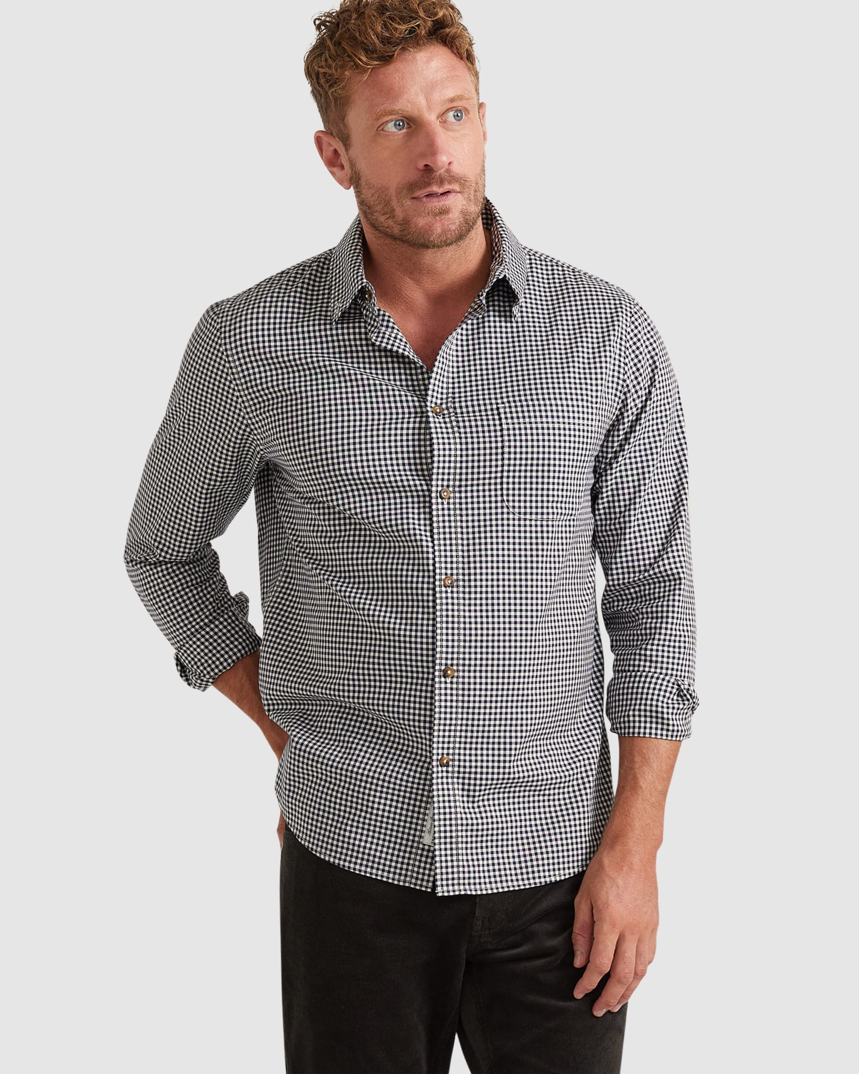 Barack Long Sleeve Check Shirt in NAVY/WHITE