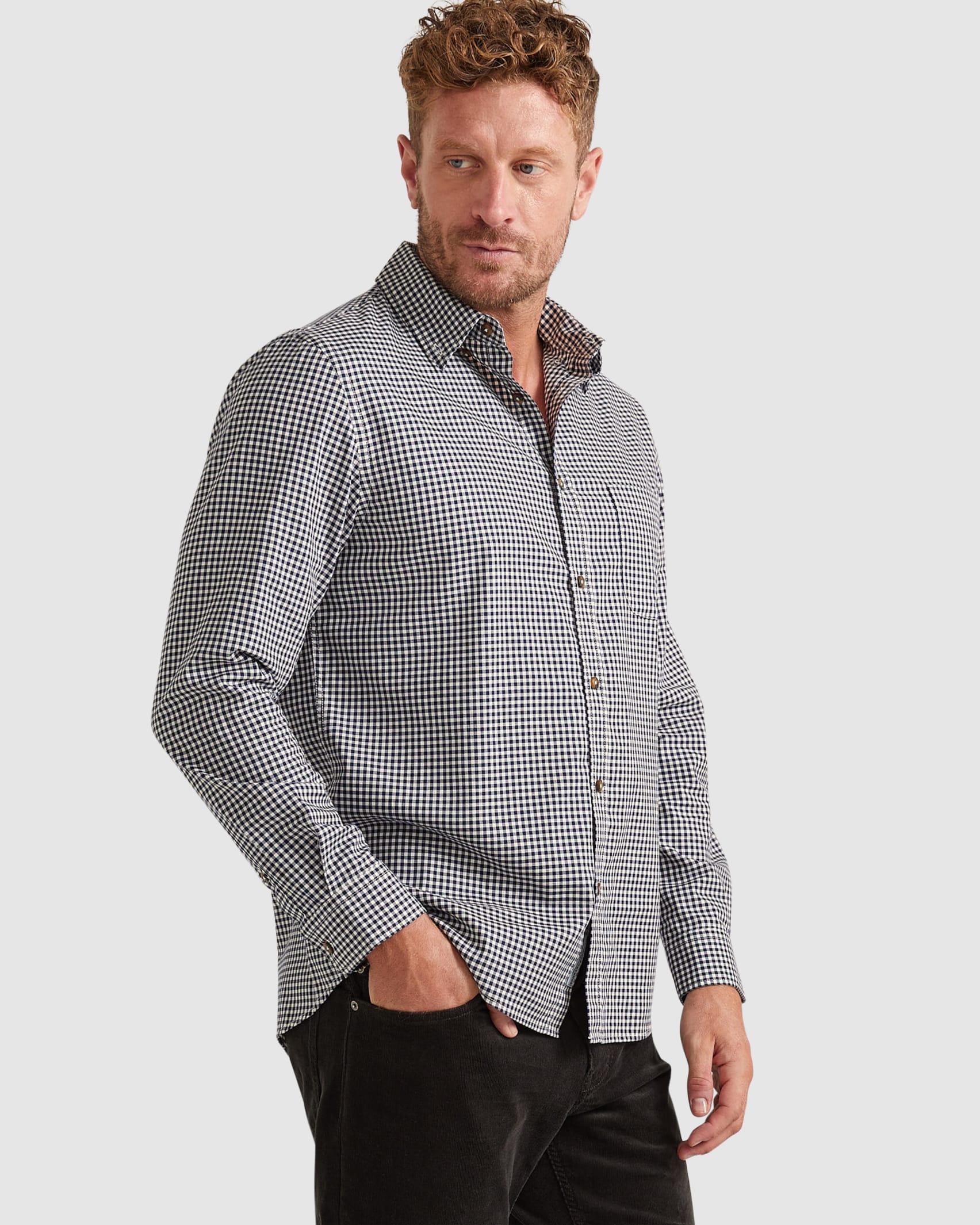 Barack Long Sleeve Check Shirt in NAVY/WHITE