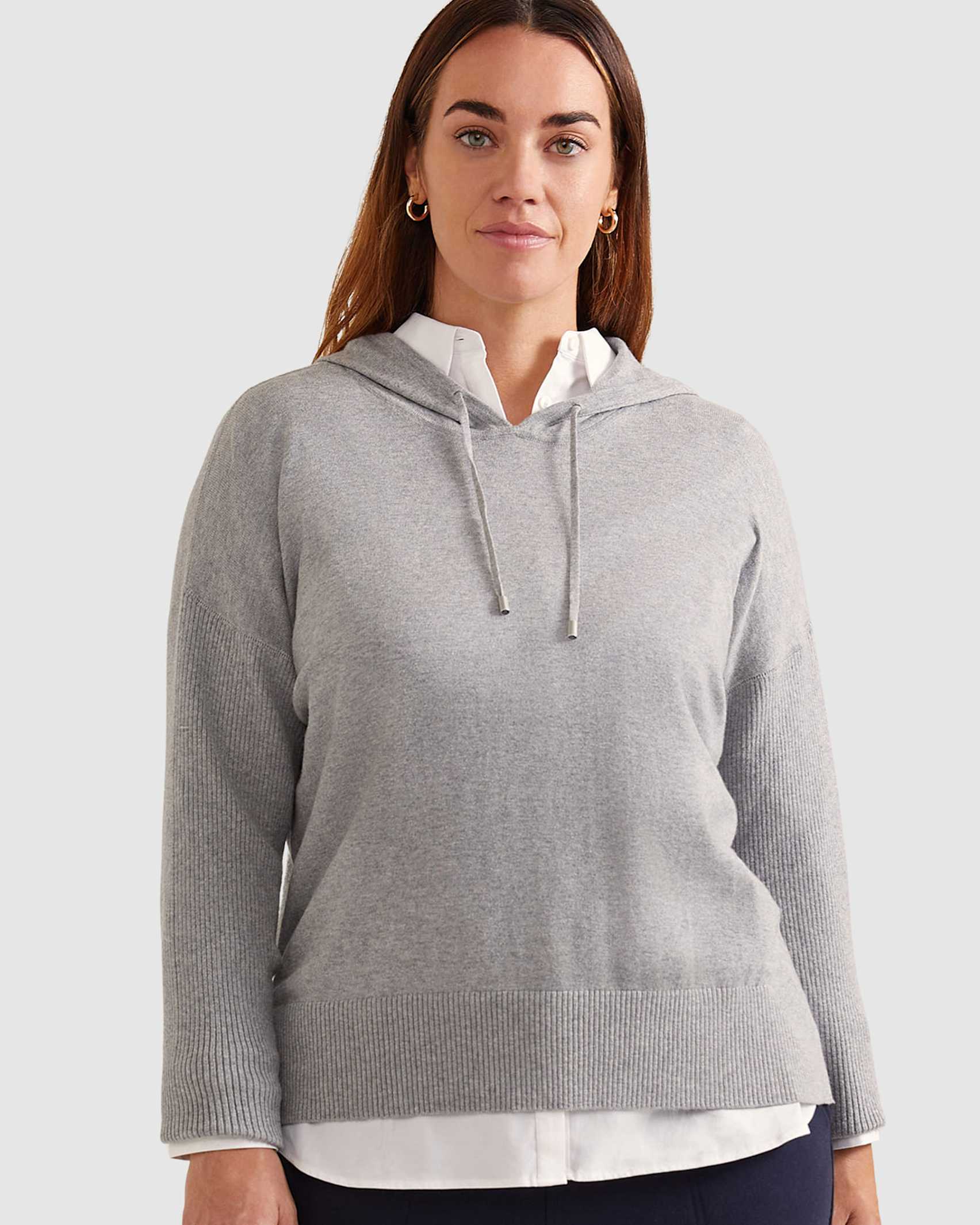 Cher Cotton Cashmere Knit Hoodie in GREY MARLE
