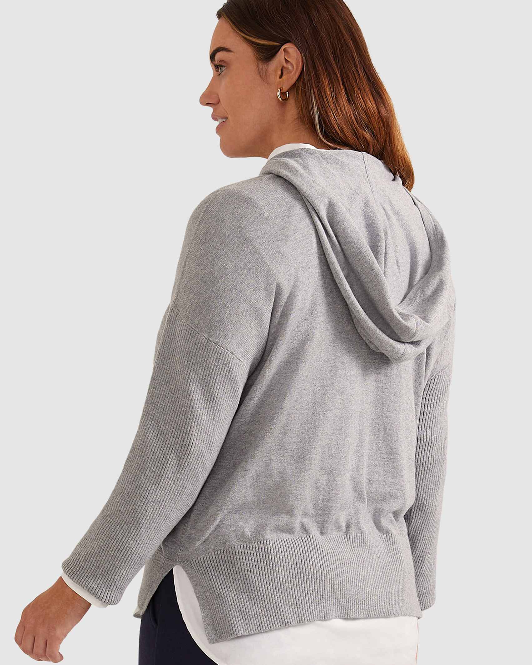 Cher Cotton Cashmere Knit Hoodie in GREY MARLE