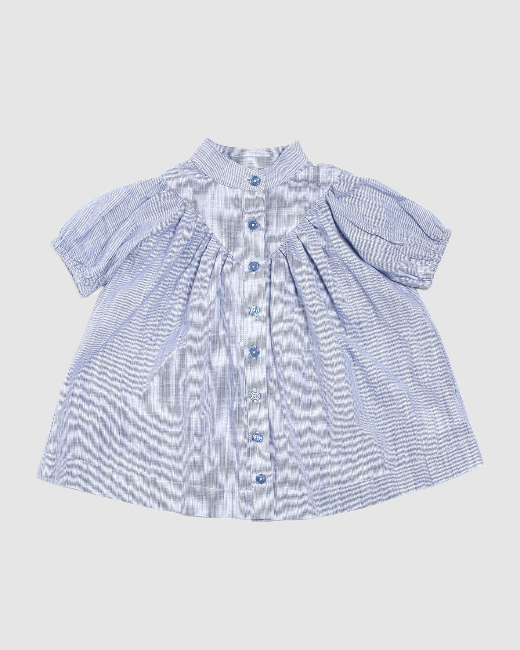 Mila Stripe Button Baby Dress in ANTIQUE BLUE