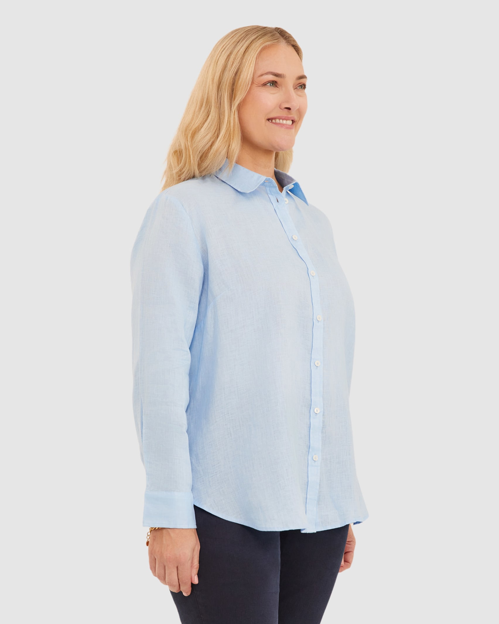 Daisy Relaxed Linen Shirt in POWDER BLUE