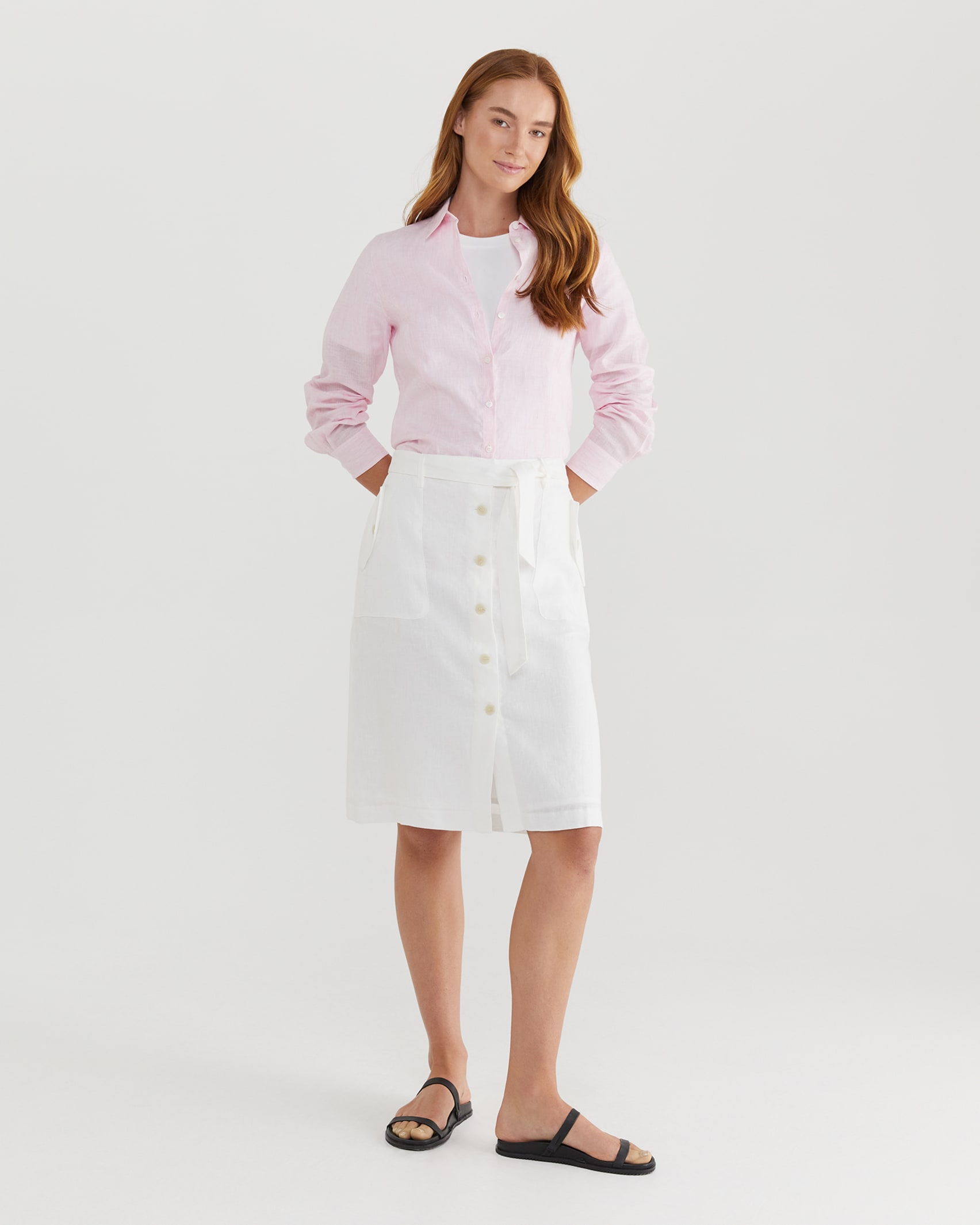 Josie Linen Tie Skirt in WHITE
