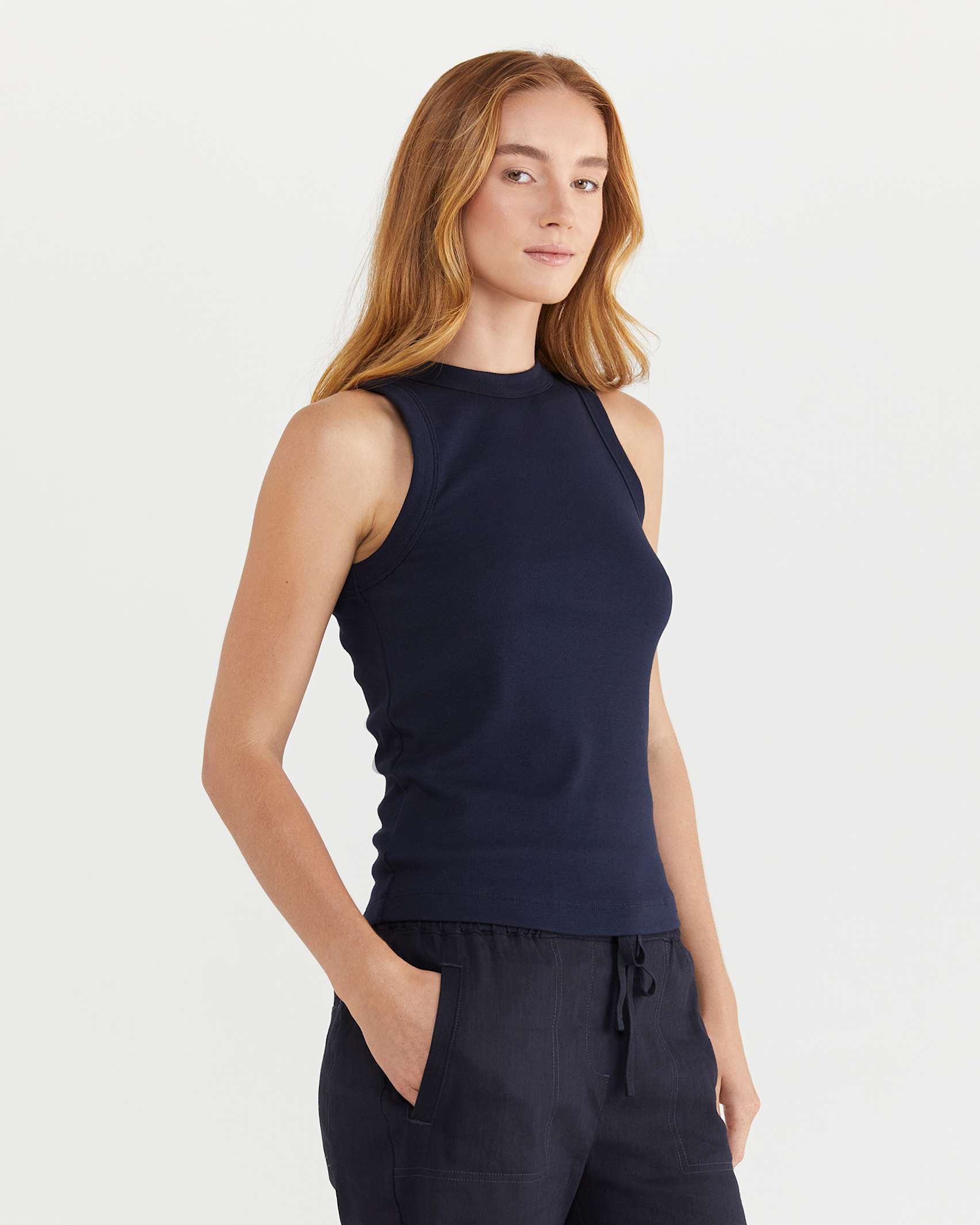 Hayley Ribbed Tank in NAVY
