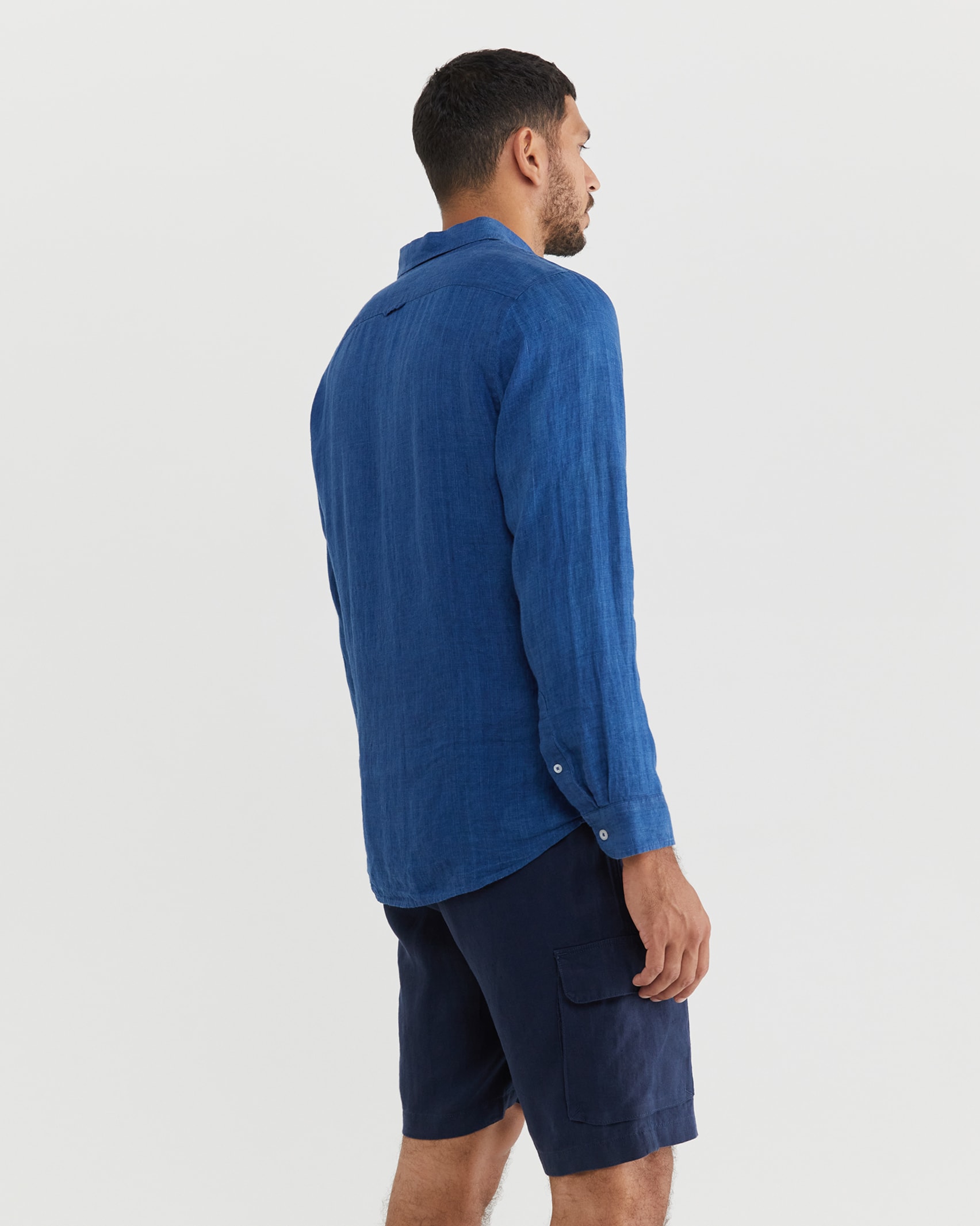 Yarn Dyed Linen Long Sleeve Shirt in INDIGO