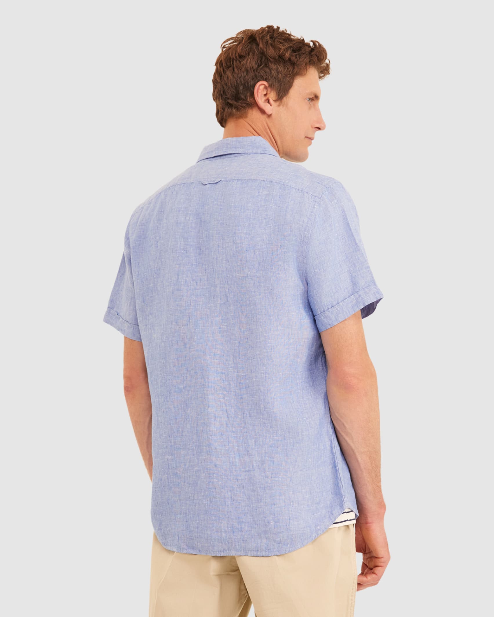 Yarn Dyed Linen Short Sleeve Shirt in CHAMBRAY