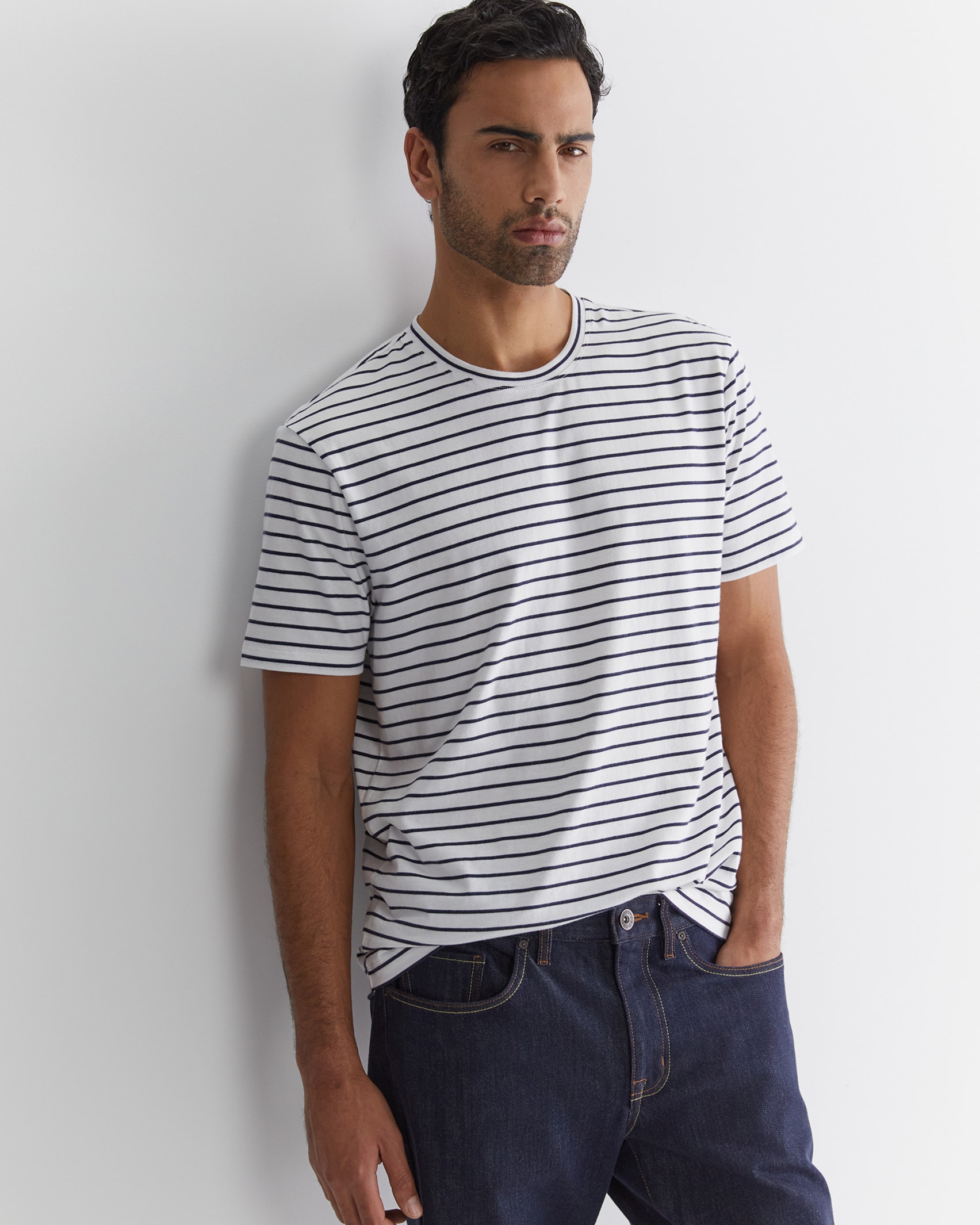 Supersoft Stripe Tee in WHITE/NAVY