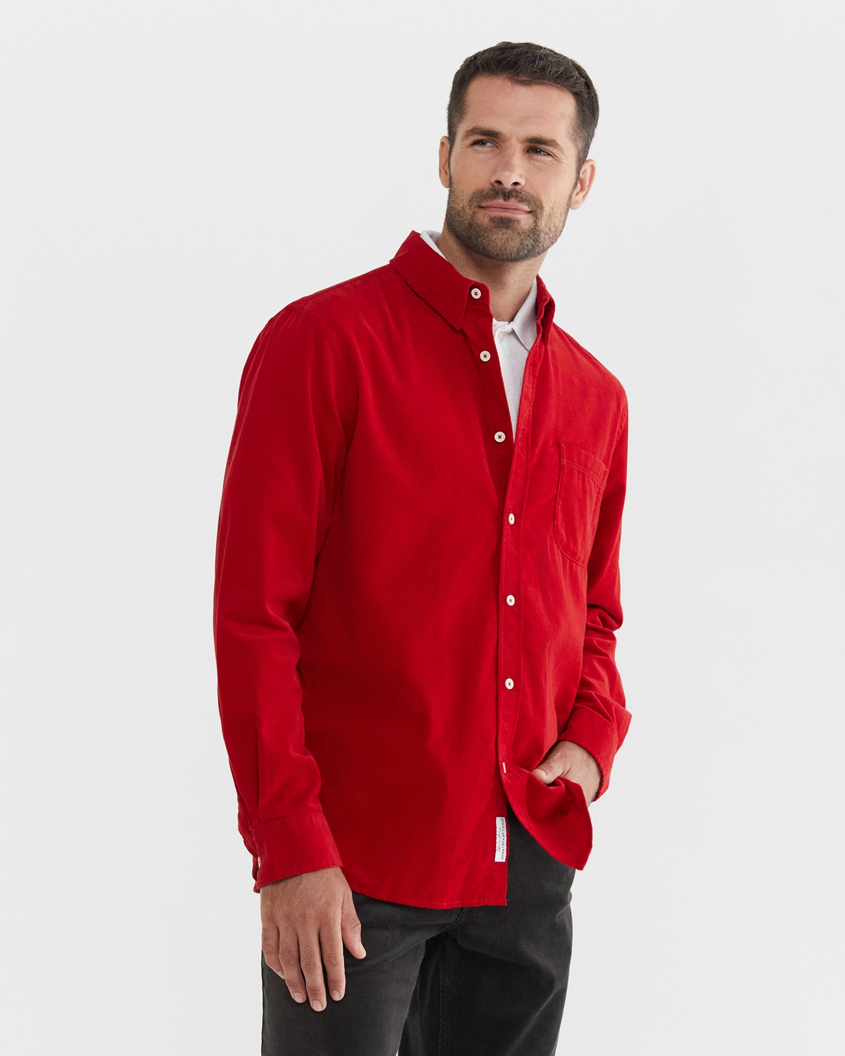 Griffiths Cord Regular Shirt in CRIMSON