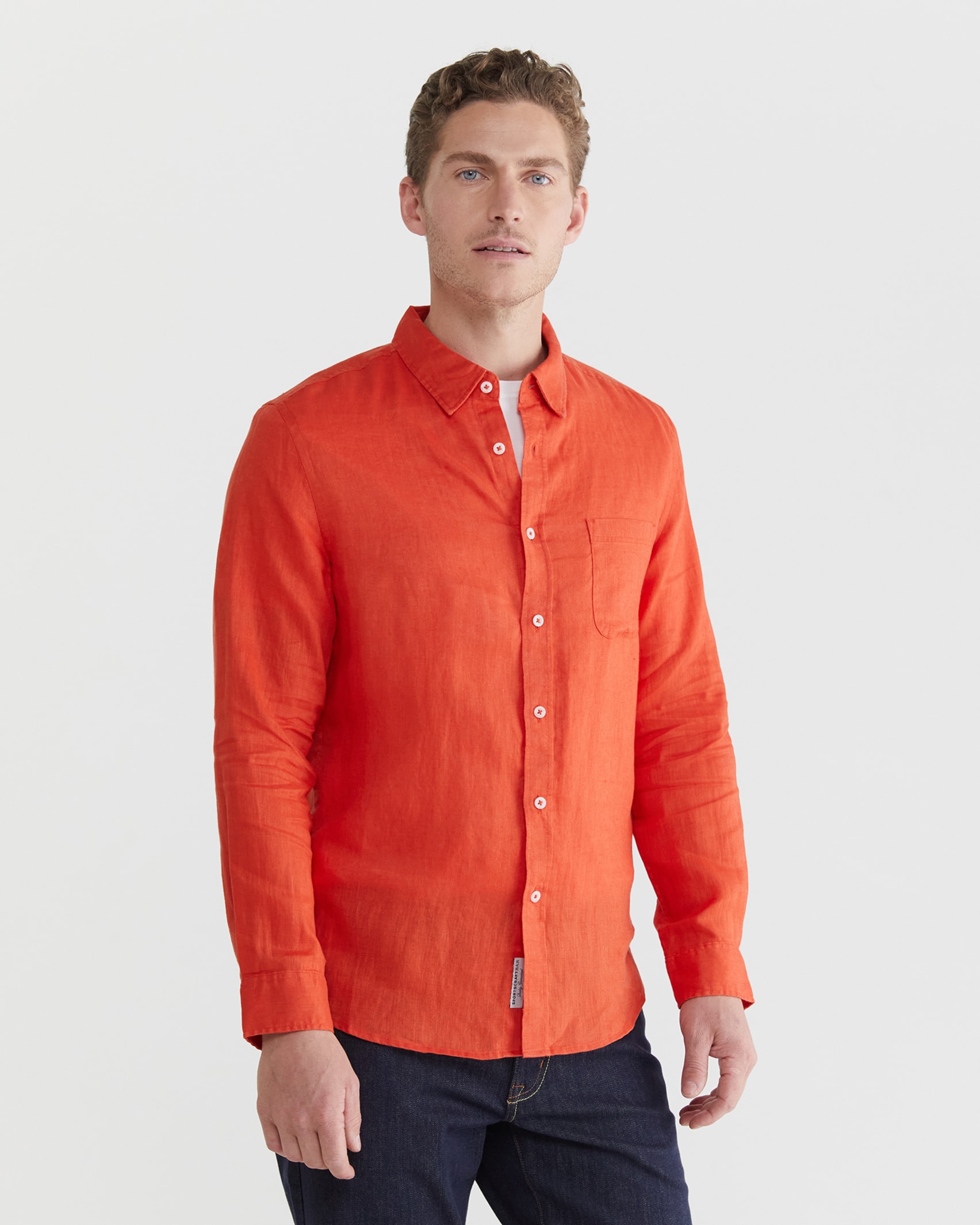 Linen Long Sleeve Shirt in RED