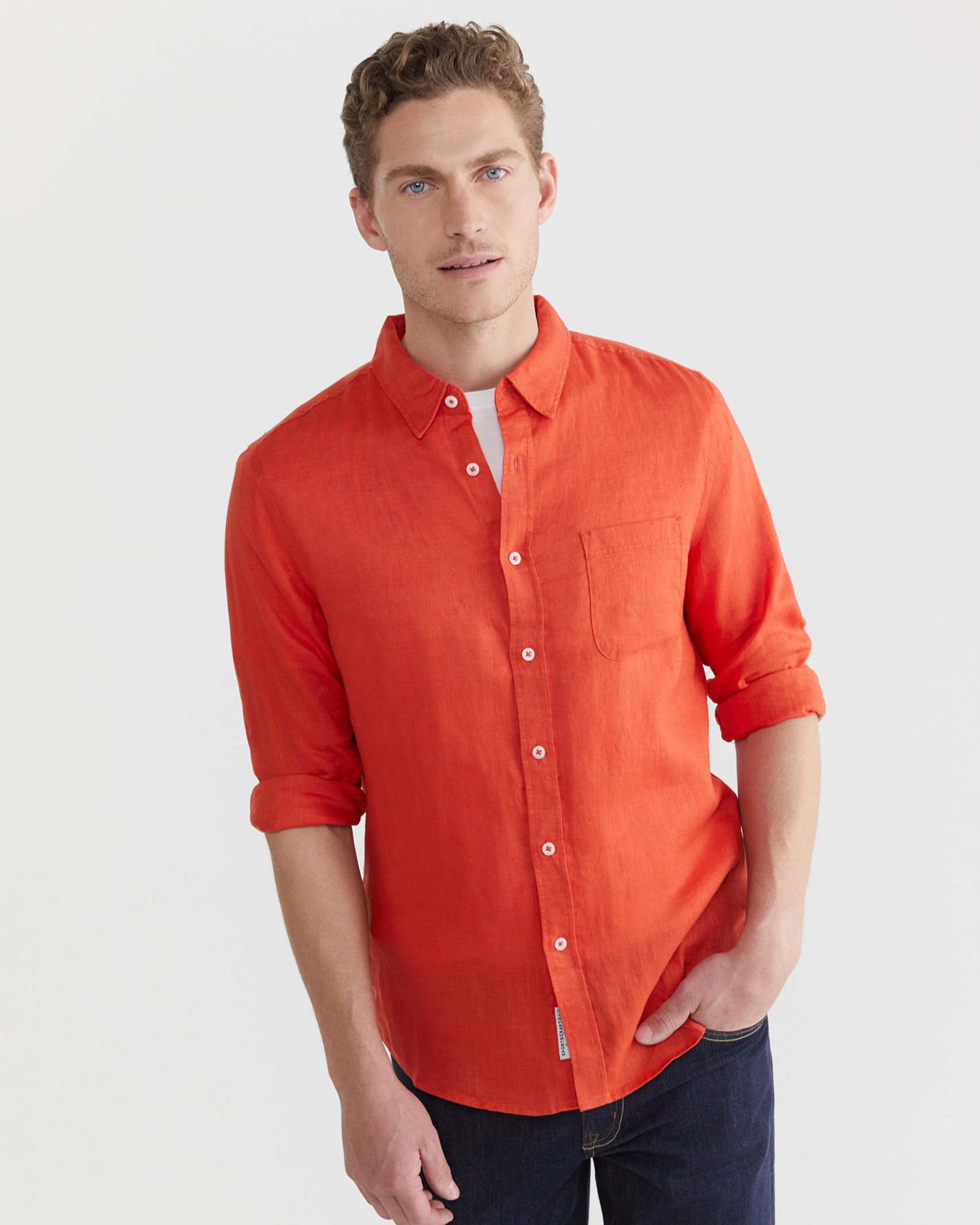 Linen Long Sleeve Shirt in RED