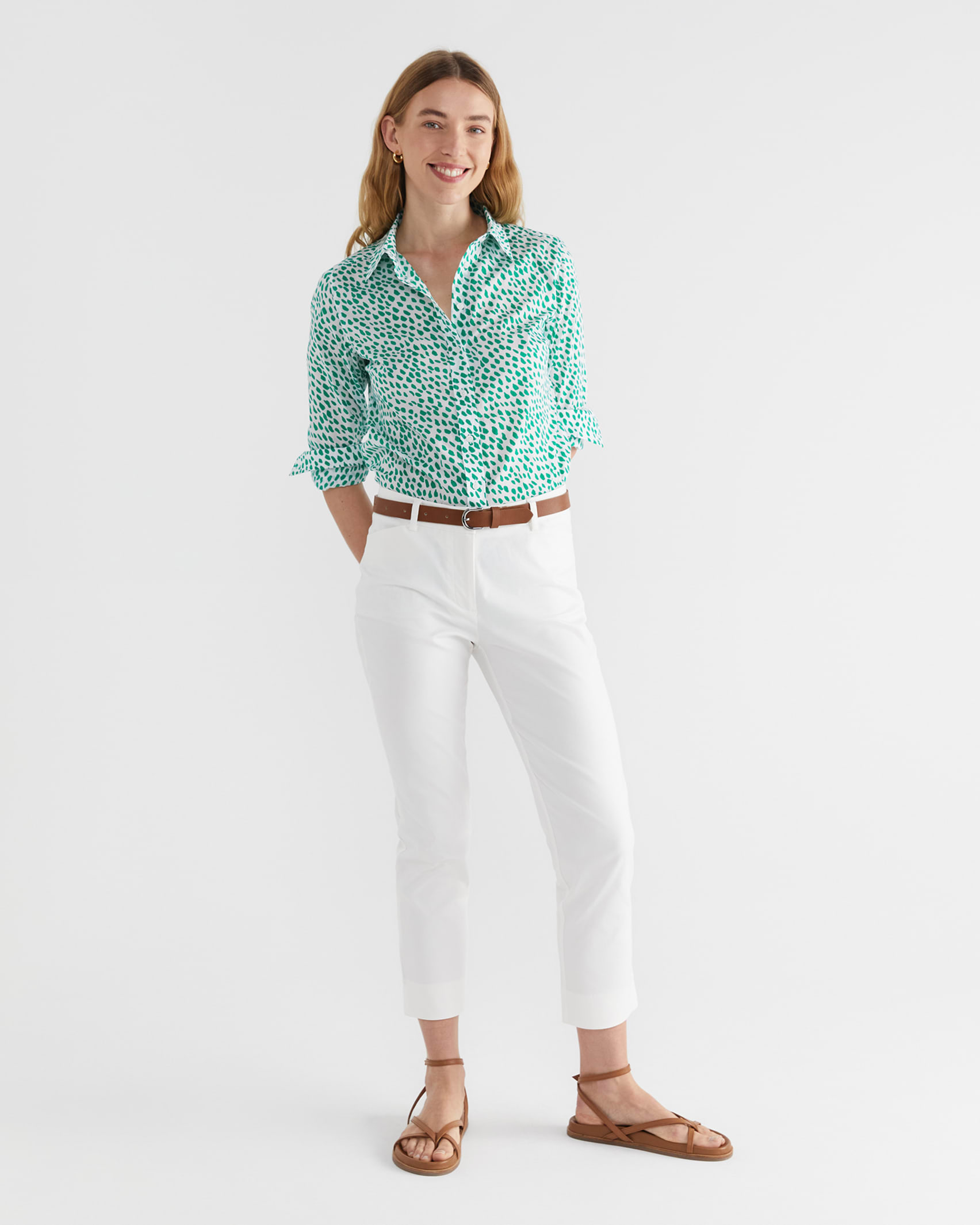Dashed Lily Voile Shirt in WHITE/GREEN