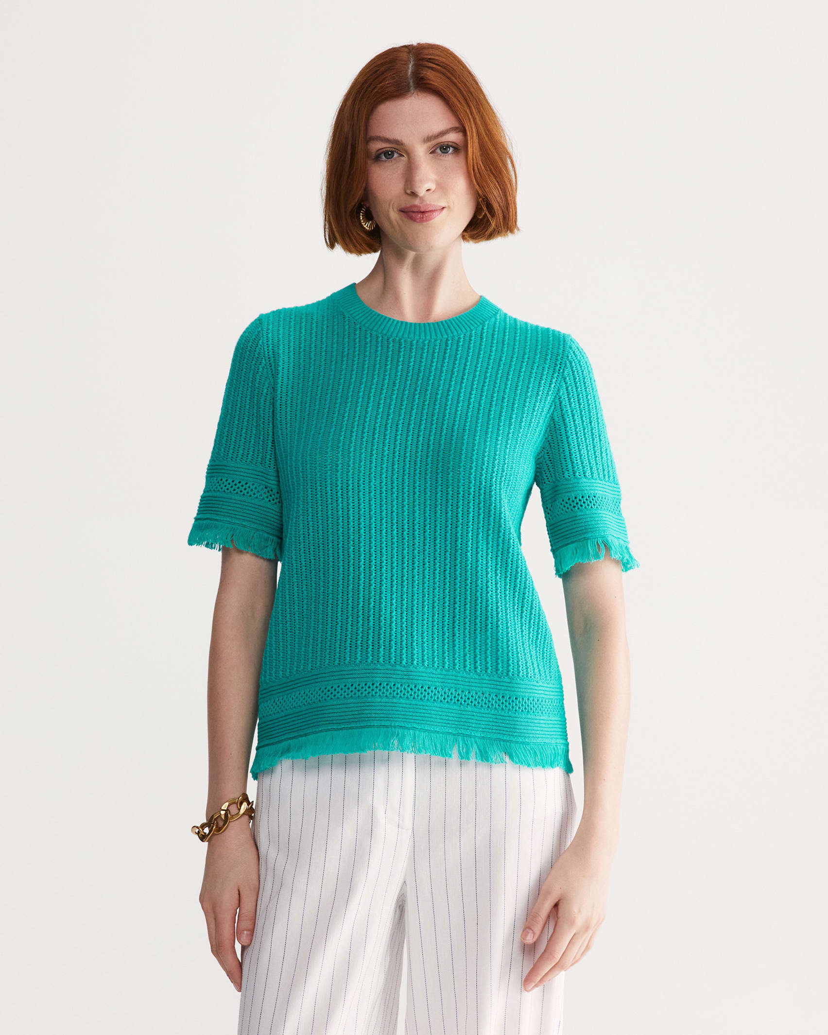 Cynthia Fringe Knit Turquoise Sportscraft