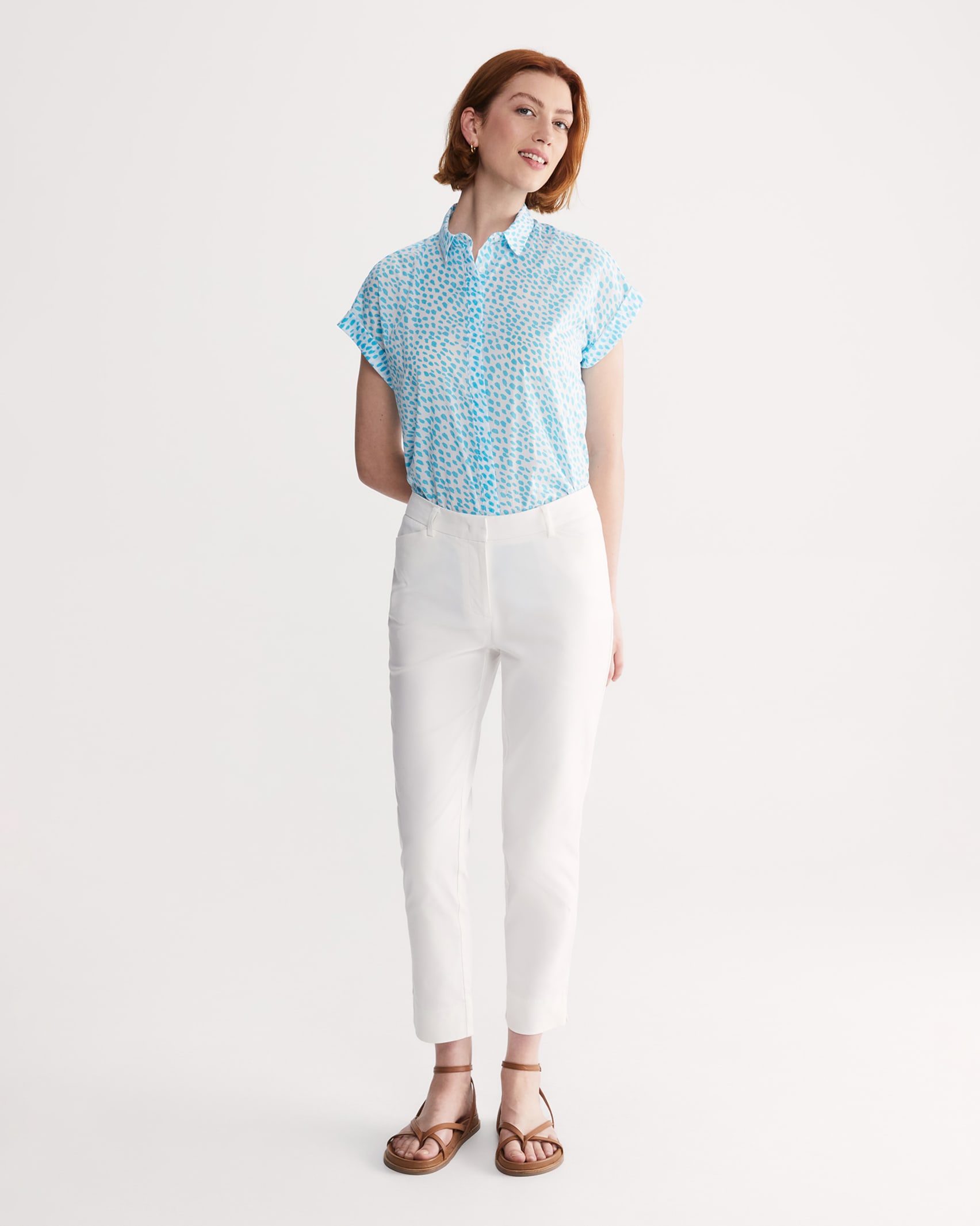 Dashed Lily Voile Short Sleeve Shirt in WHITE/BLUE