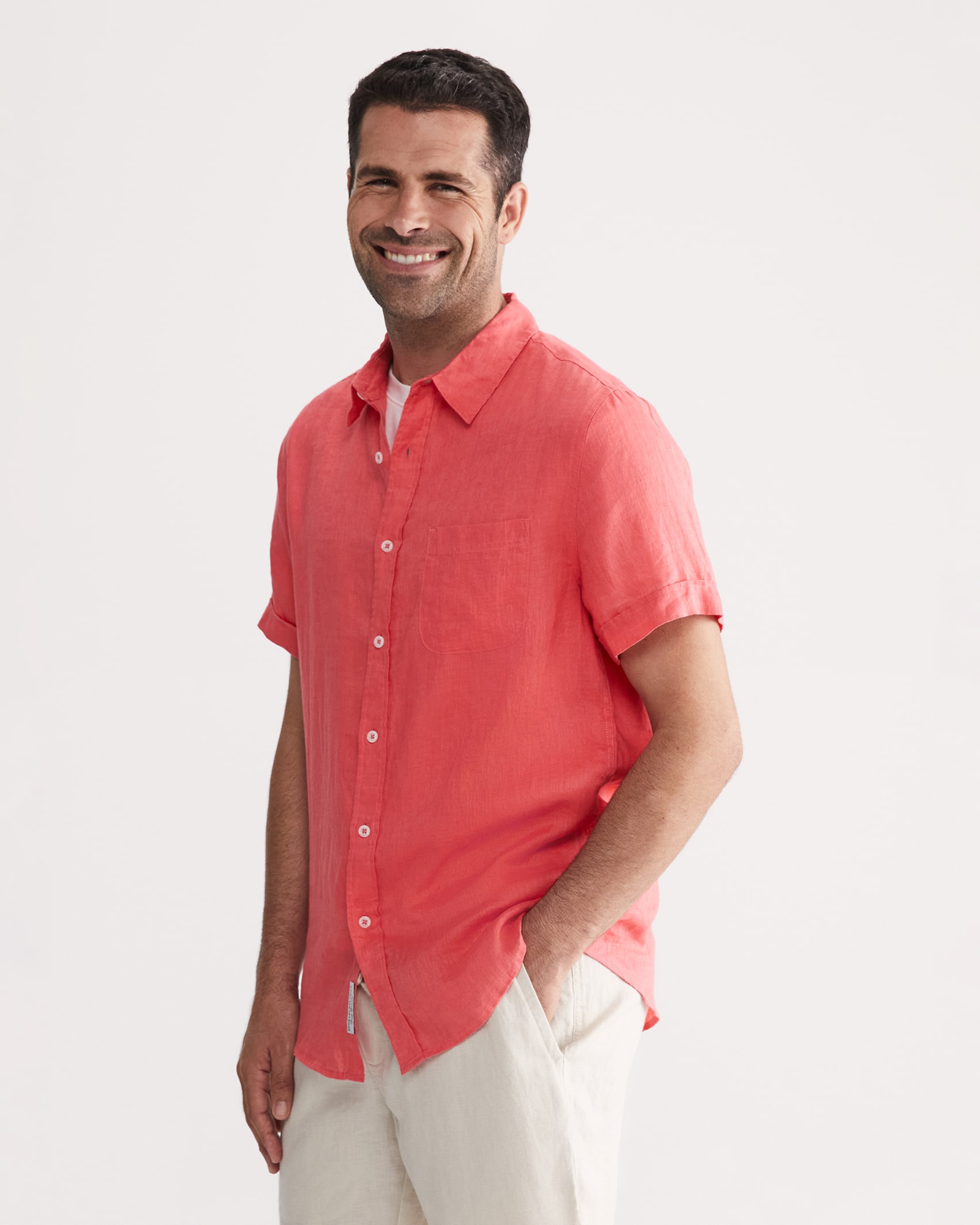 Linen Short Sleeve Shirt in GRAPEFRUIT