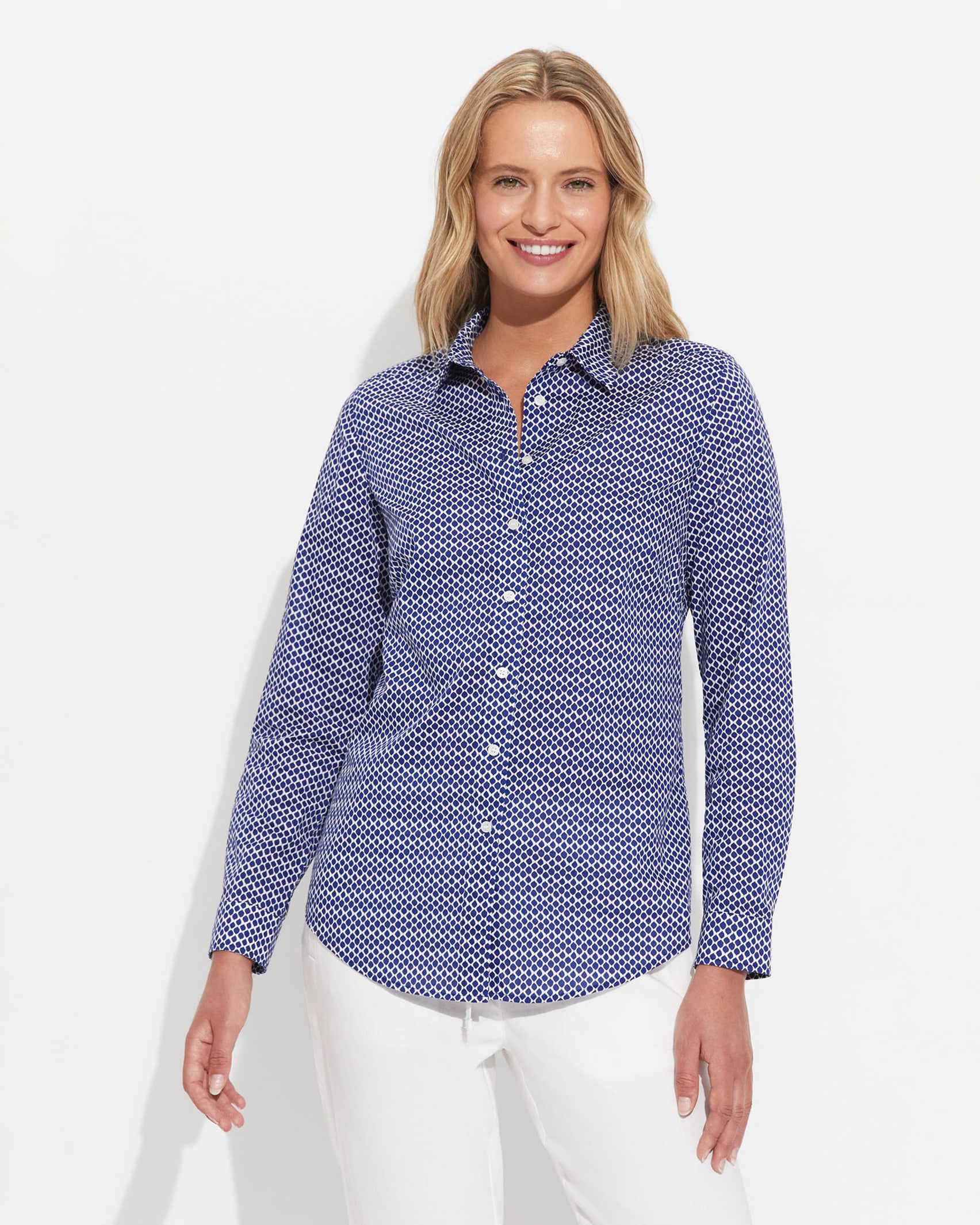 Geo Lily Voile Shirt in BLUE/WHITE