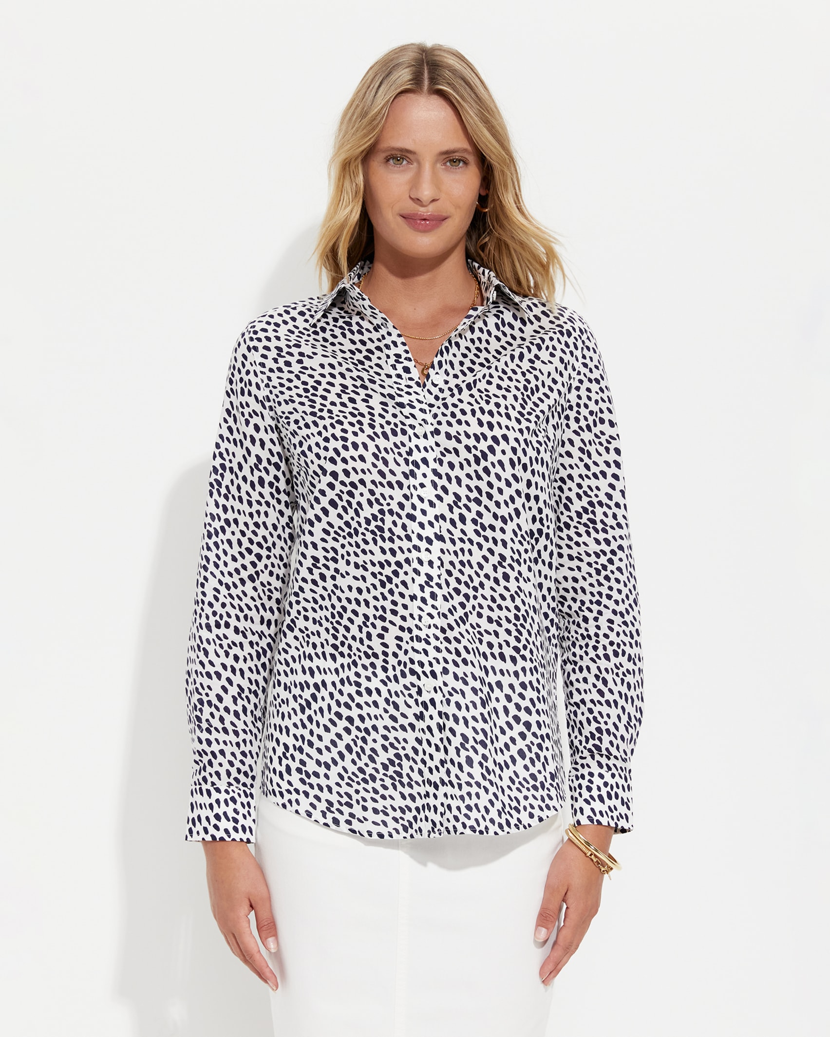 Dashed Lily Voile Shirt in WHITE/NAVY