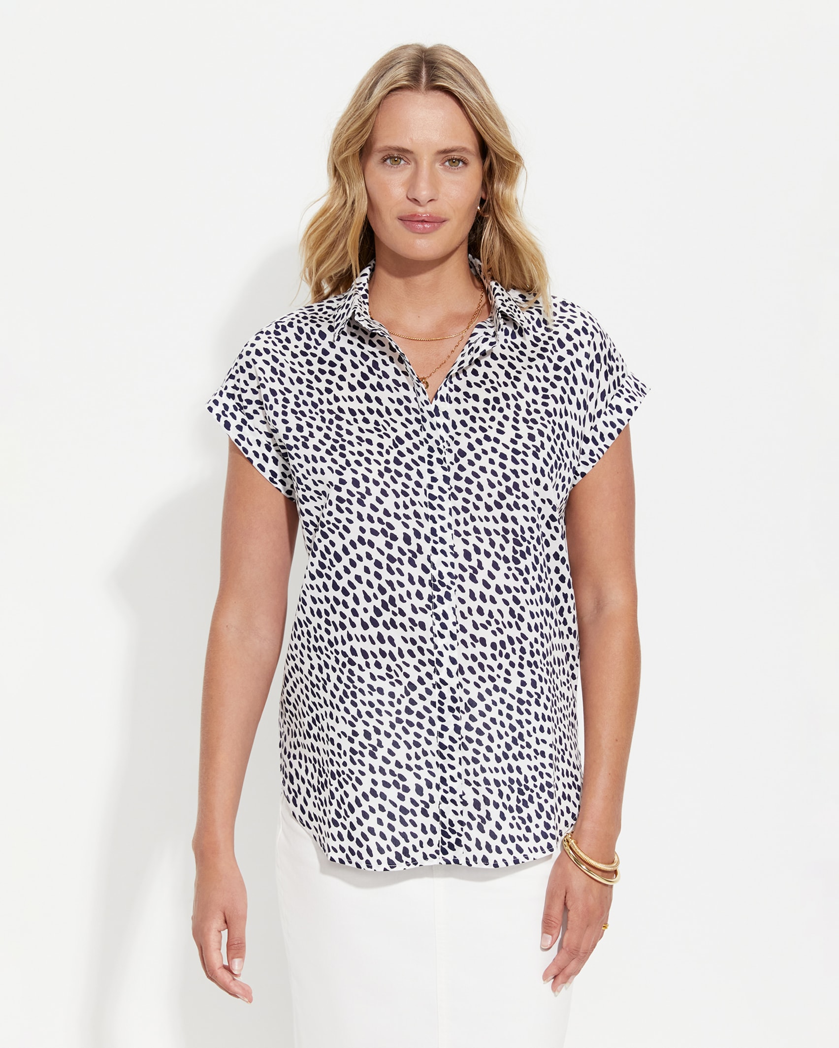 Dashed Lily Voile Short Sleeve Shirt in WHITE/NAVY