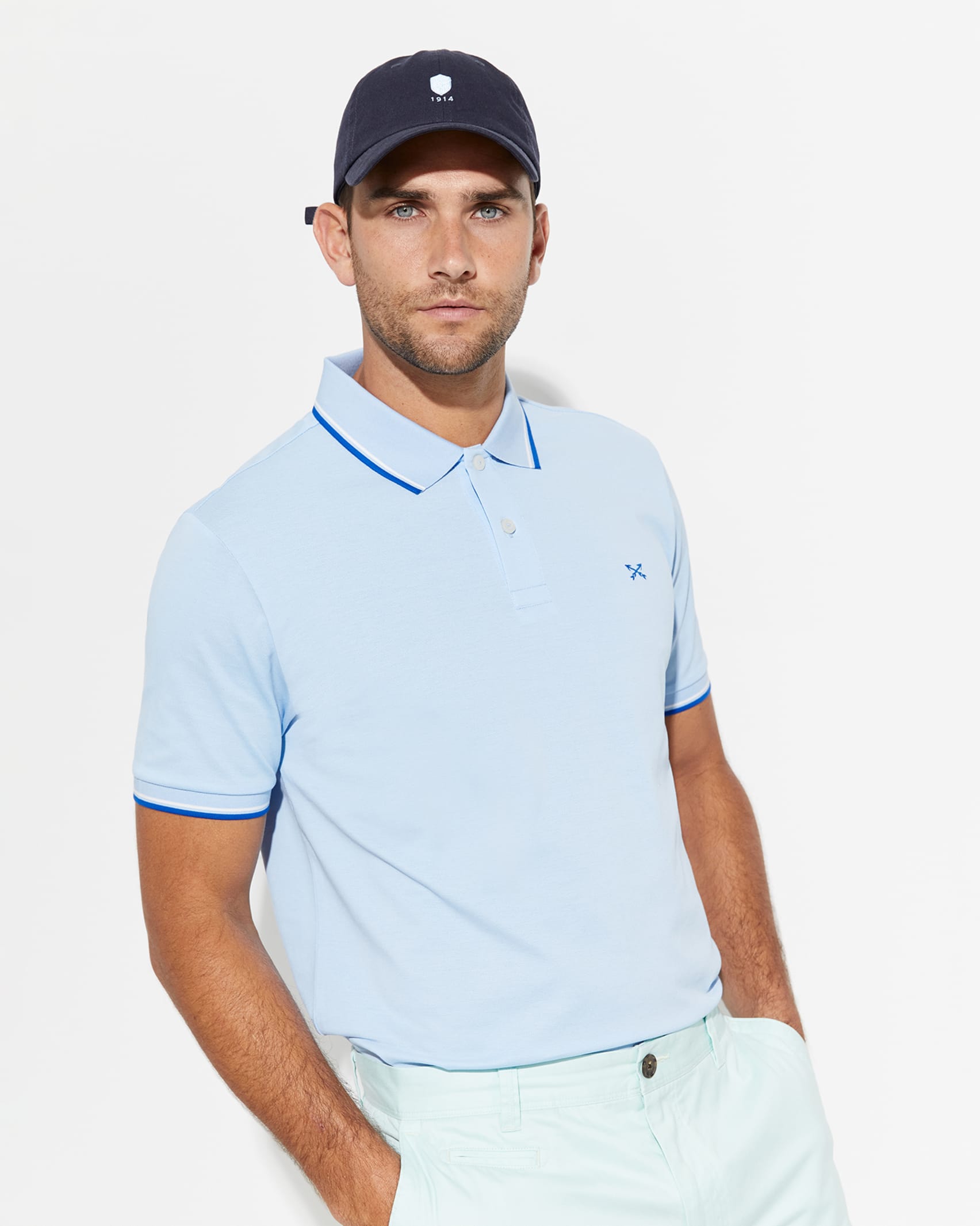 Double Tipped Pique Polo in SKY BLUE
