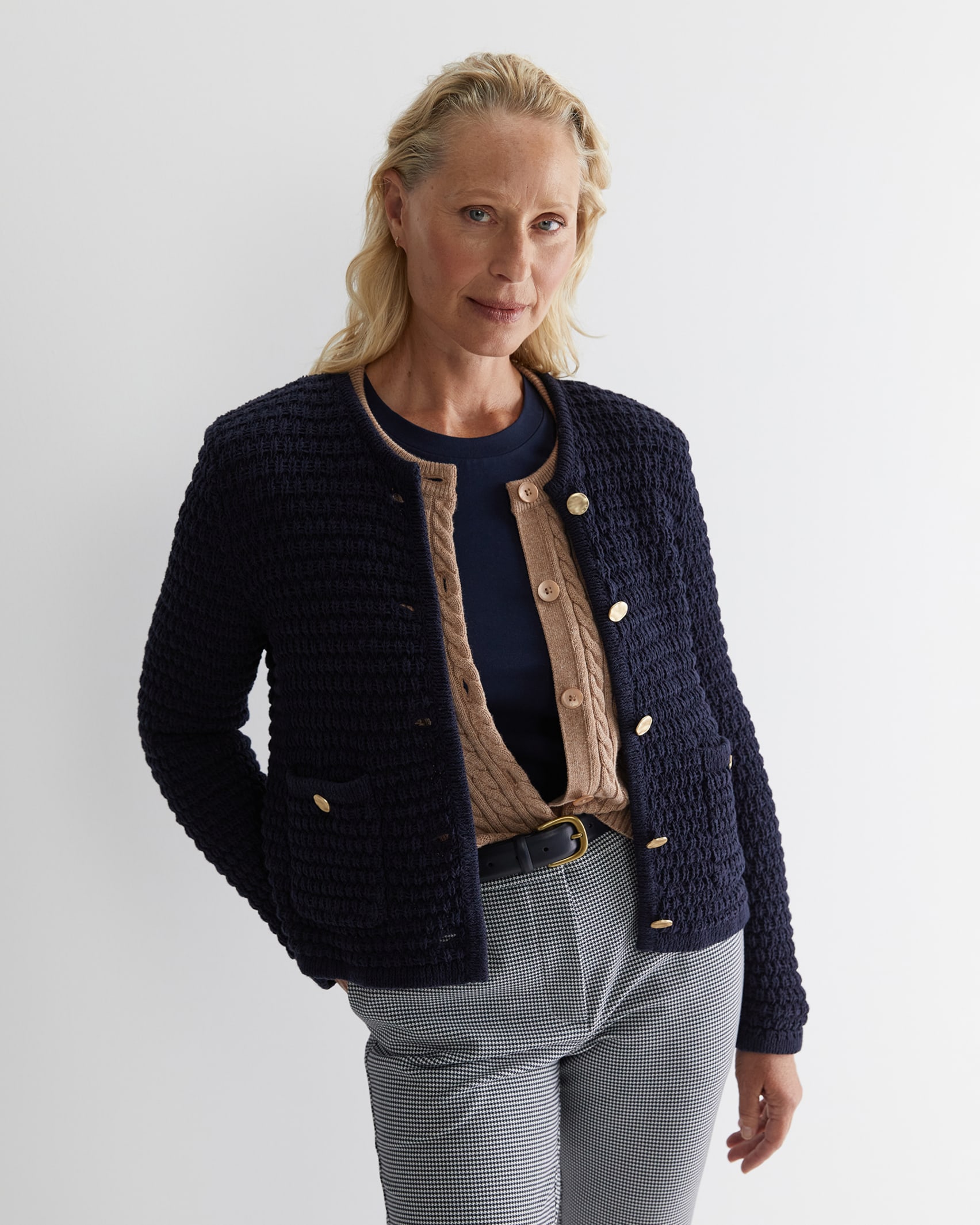 Olivia Tape Yarn Cardigan in NAVY