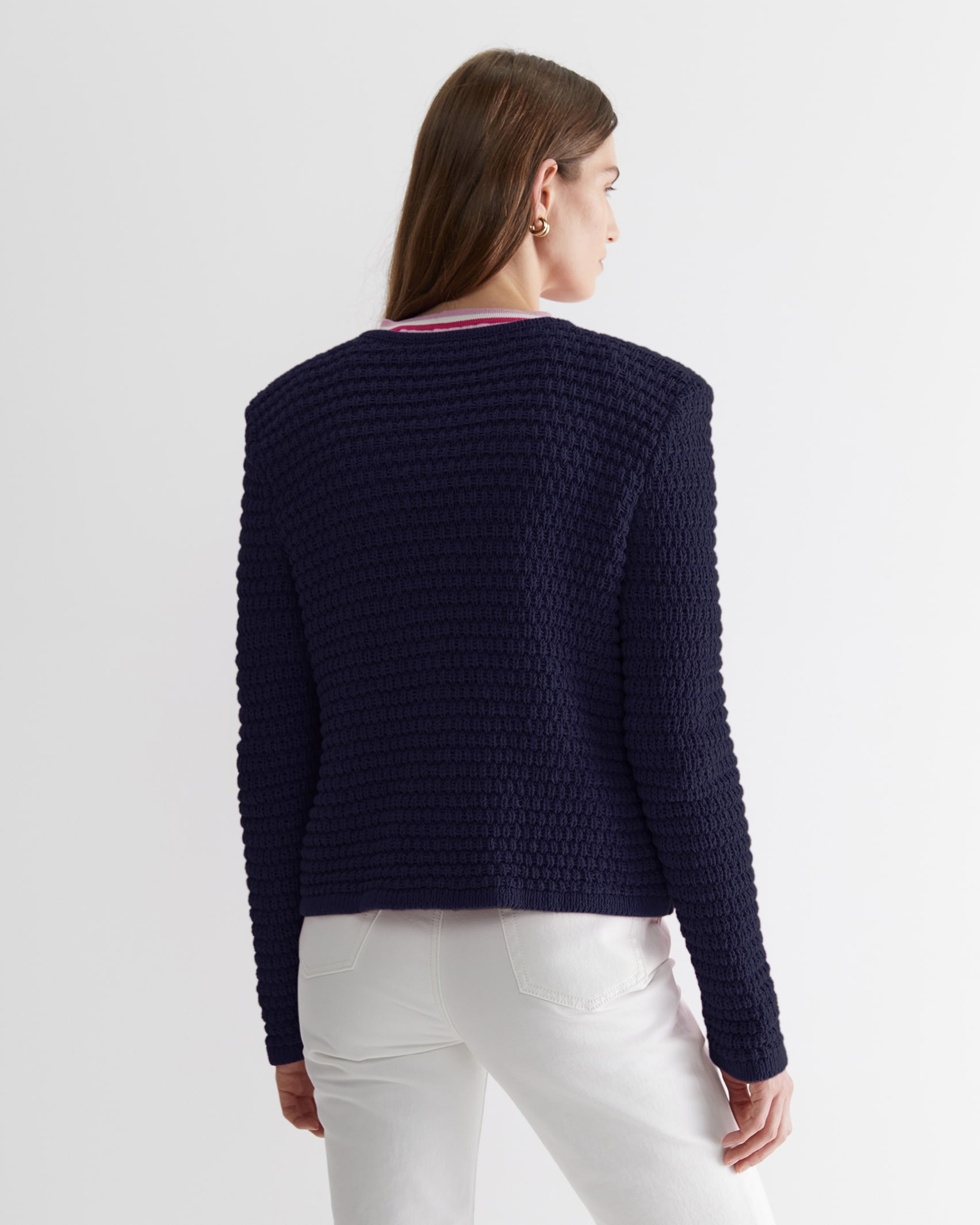 Olivia Tape Yarn Cardigan in NAVY