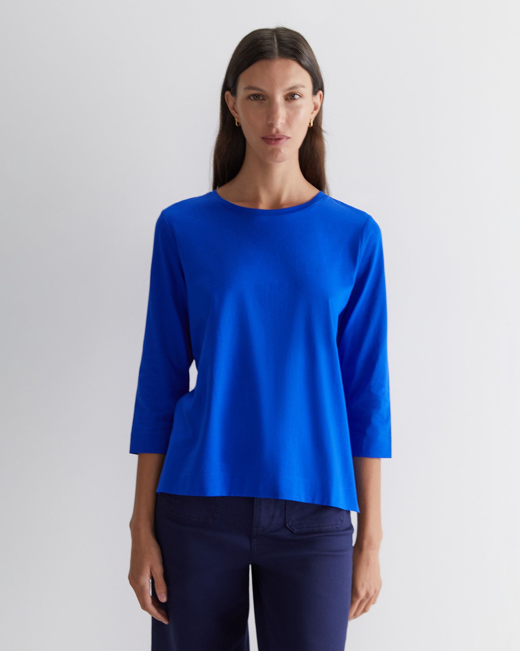 Cotton Crew 3/4 Sleeve T-Shirt in SAPPHIRE