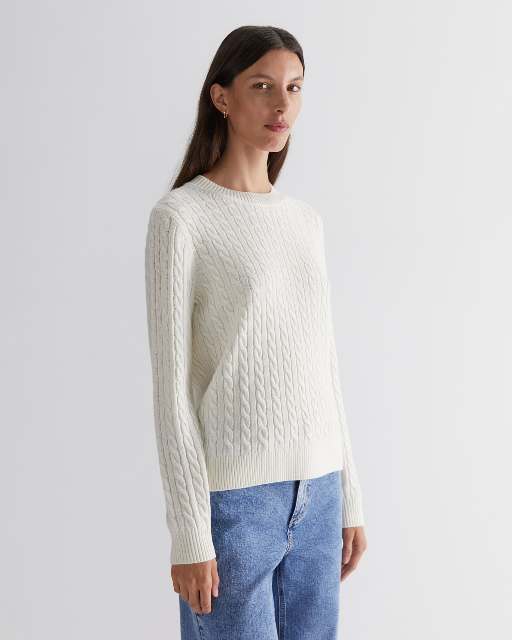 Merino Wool Baby Cable Sweater in WINTER WHITE