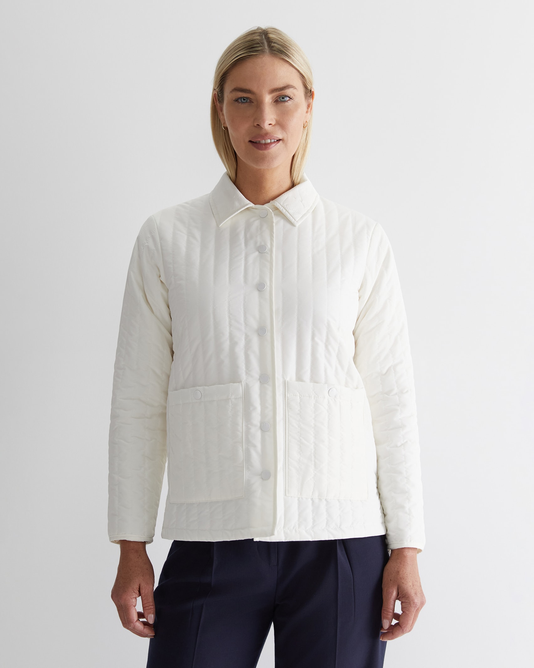 Charlie Vertical Quilted Vest in WINTER WHITE