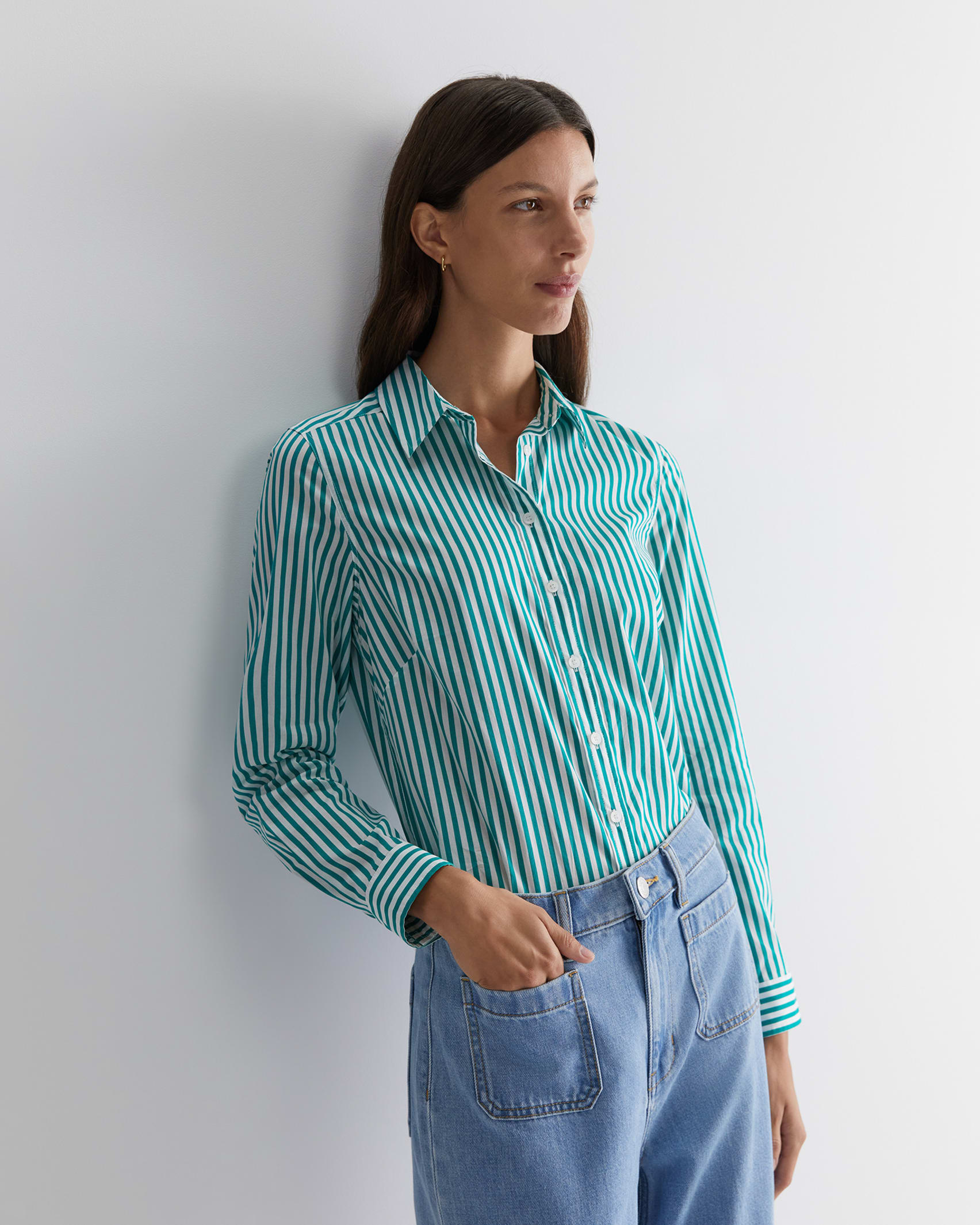 Stripe Lily Voile Shirt in GREEN MULTI