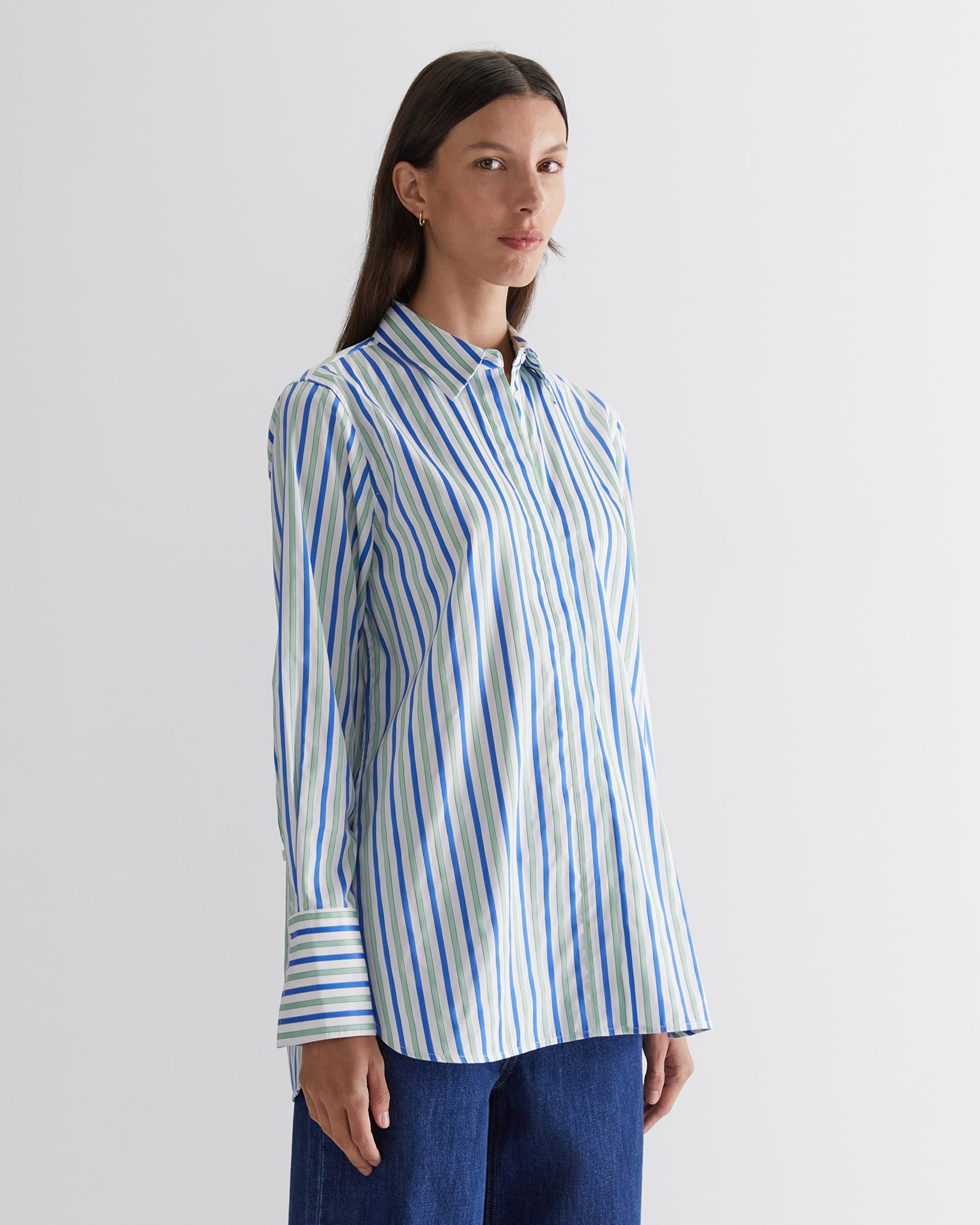 Stella Stripe Cotton Shirt in BLUE/GREEN