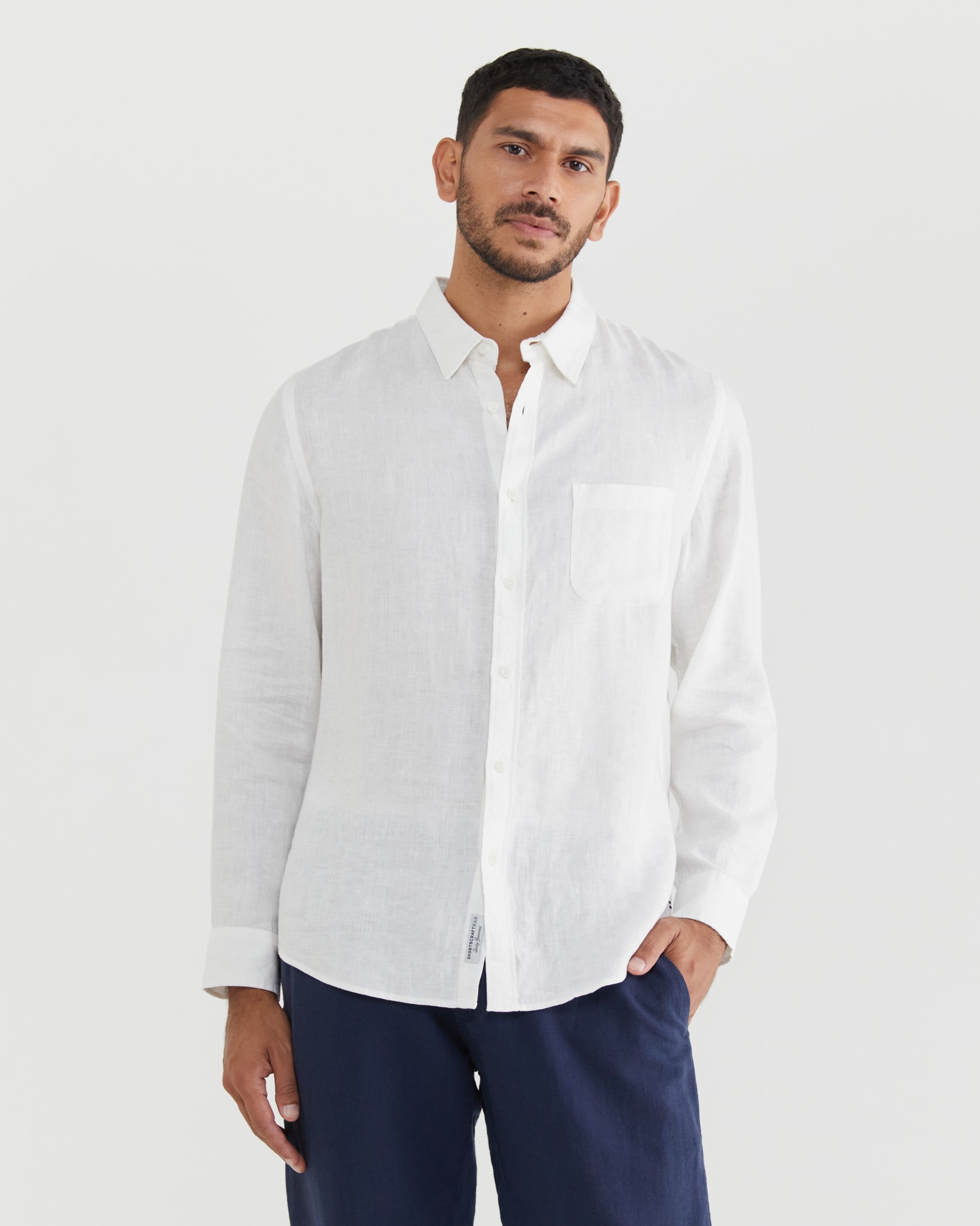 Linen Long Sleeve Shirt in WHITE