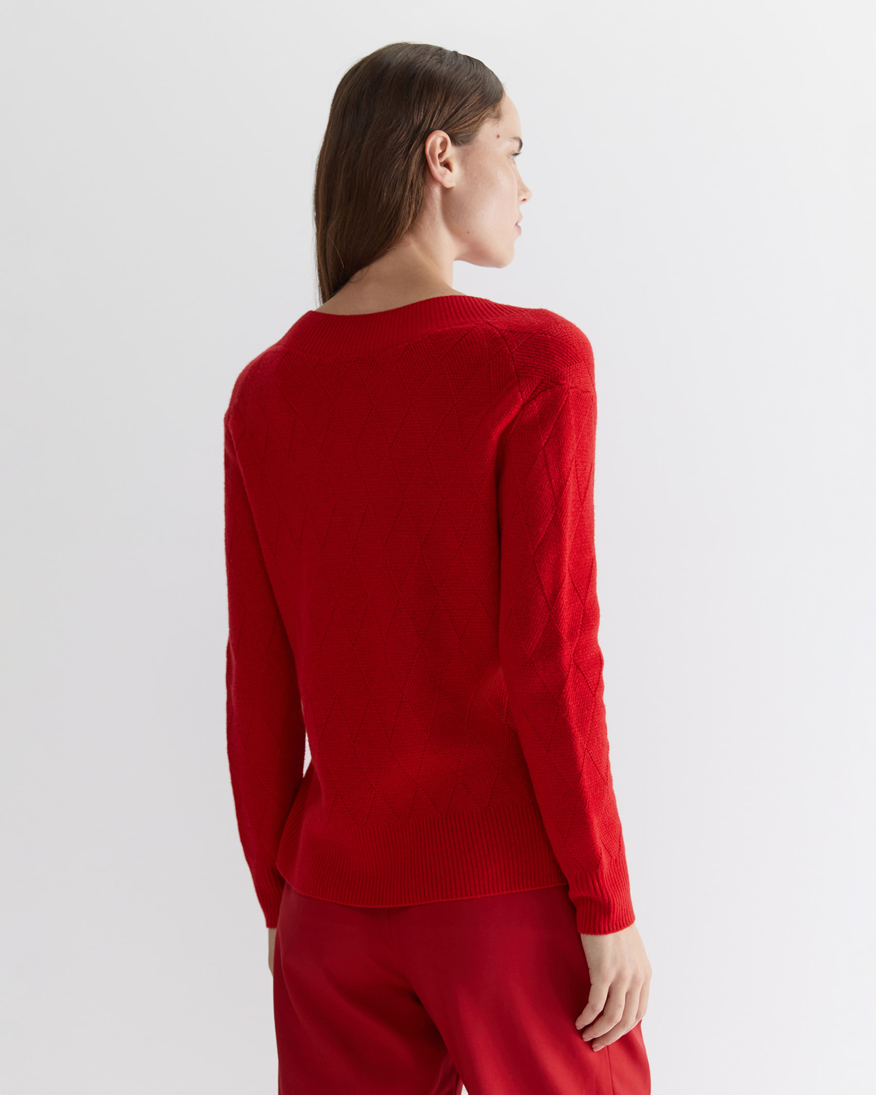 Cass Diamond Cable Sweater in RED