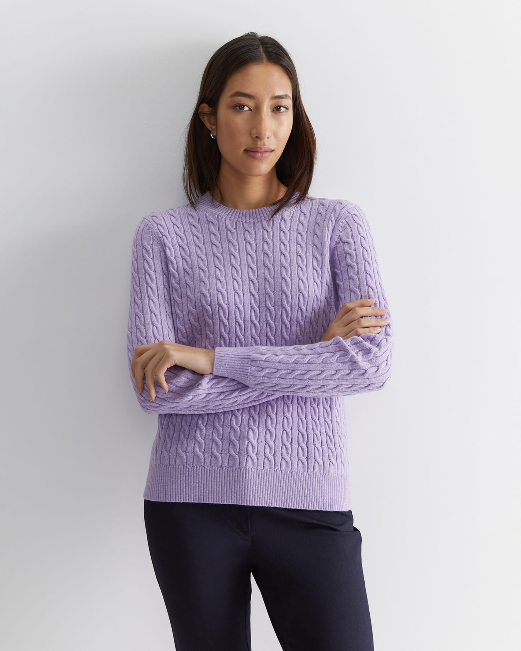 Merino Wool Baby Cable Sweater in Lavender Sportscraft