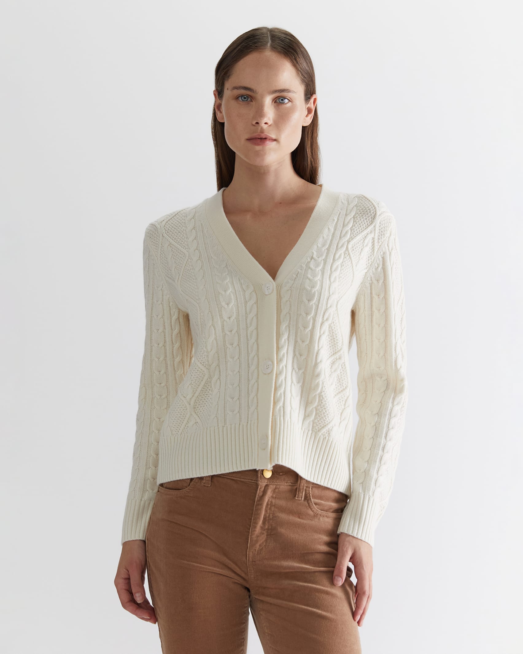 Merino Wool Cable Cardigan in WINTER WHITE