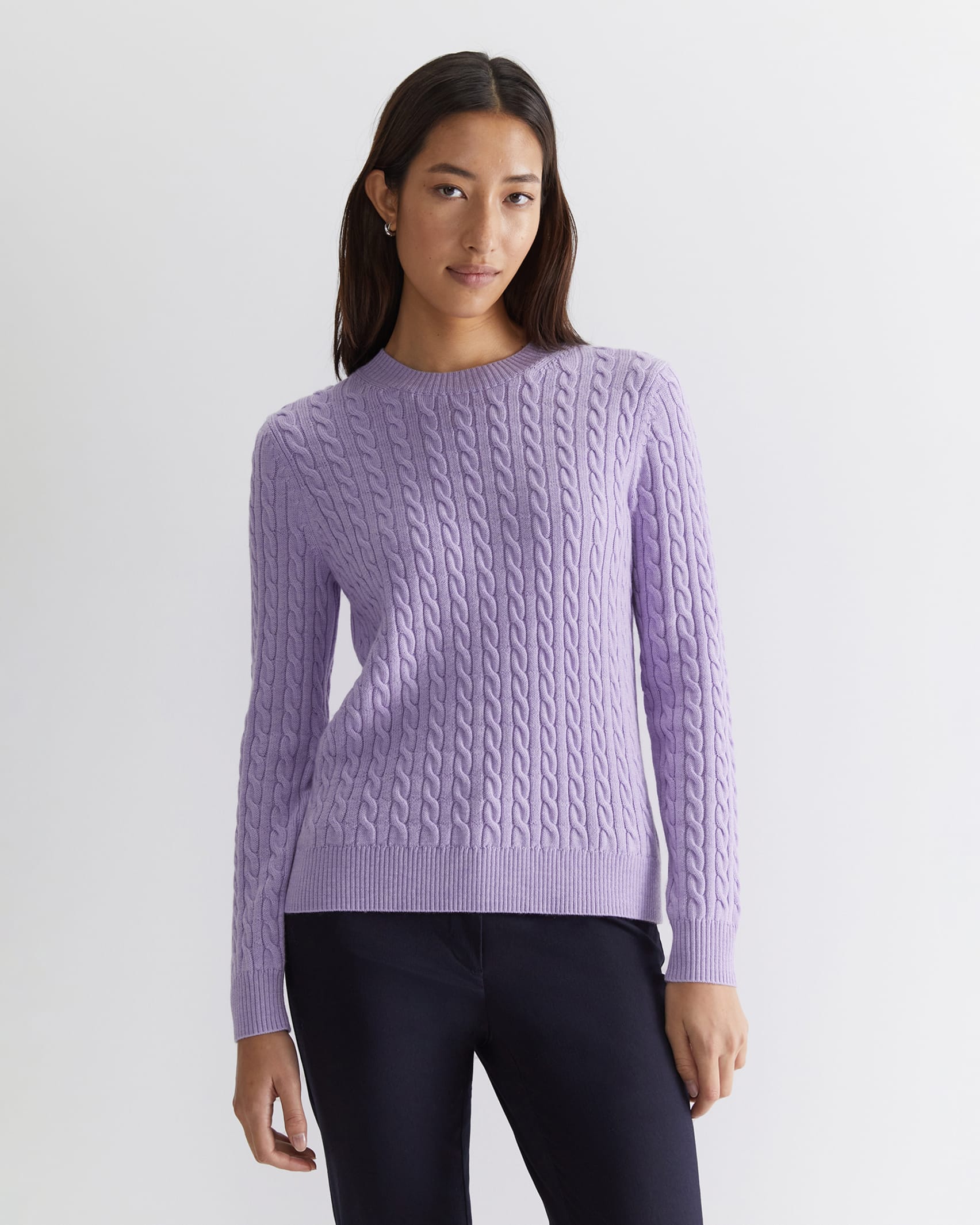 Merino Wool Baby Cable Sweater in Lavender Sportscraft