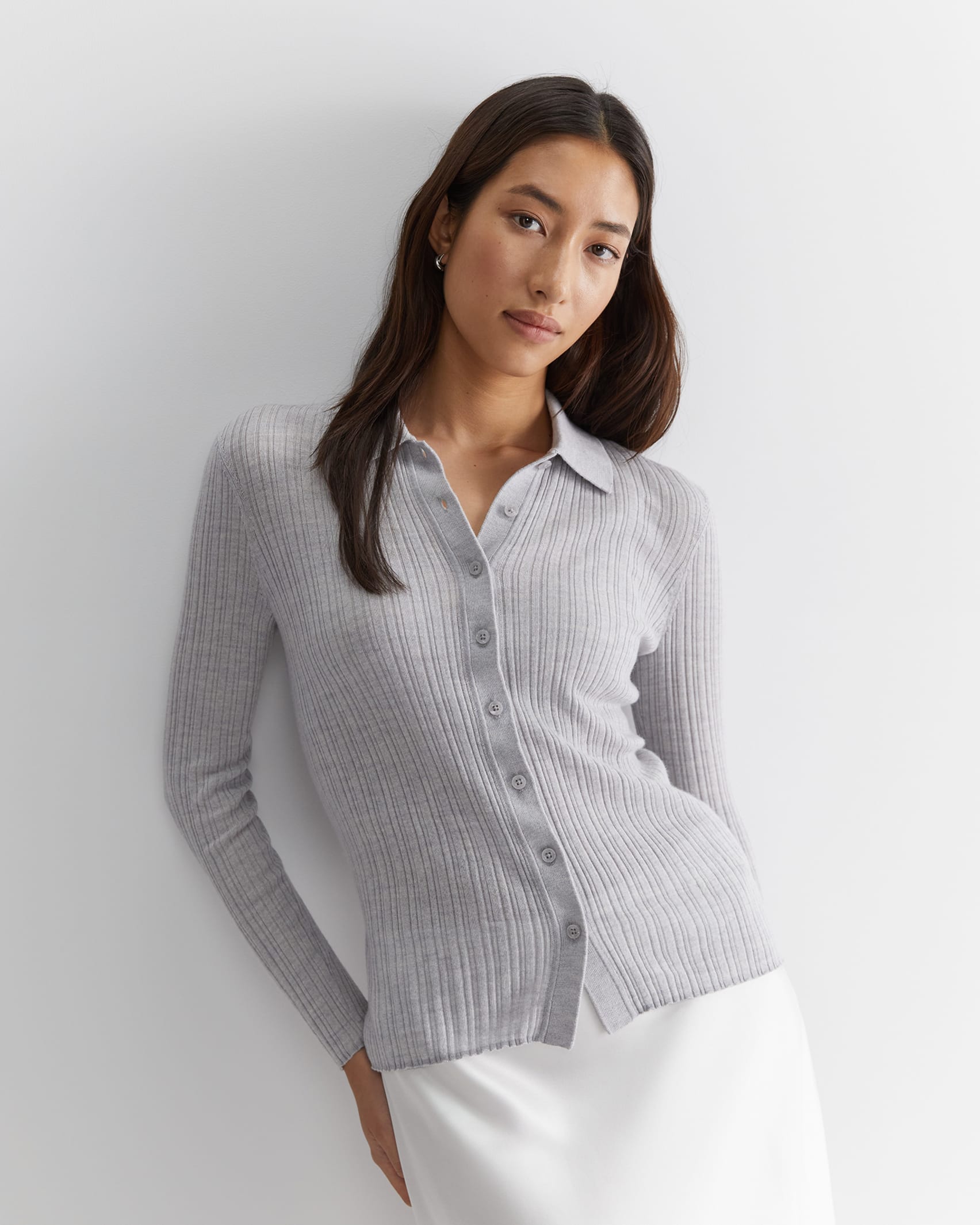 Wool Silk Knit Shirt in GREY MARLE