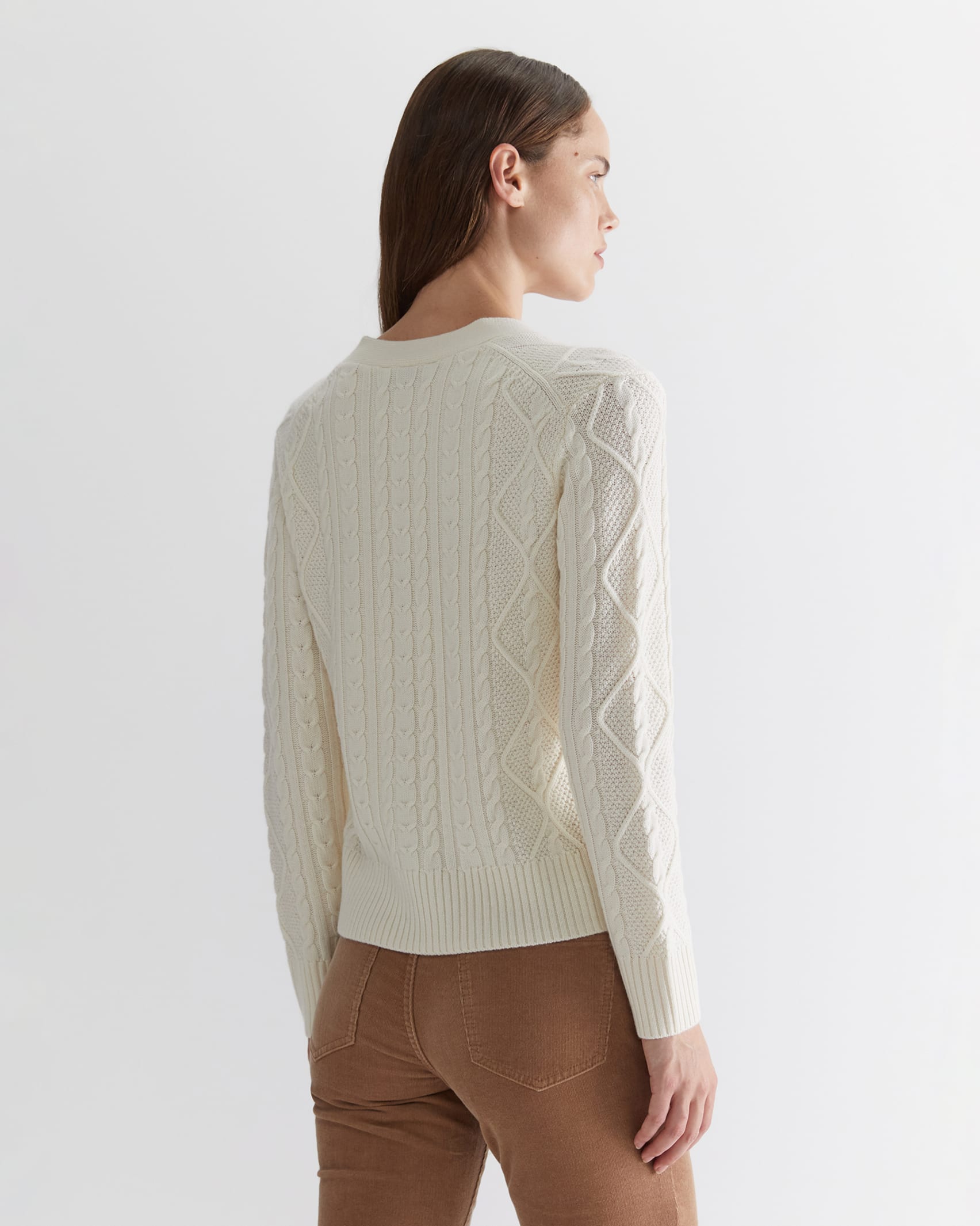 Merino Wool Cable Cardigan in WINTER WHITE