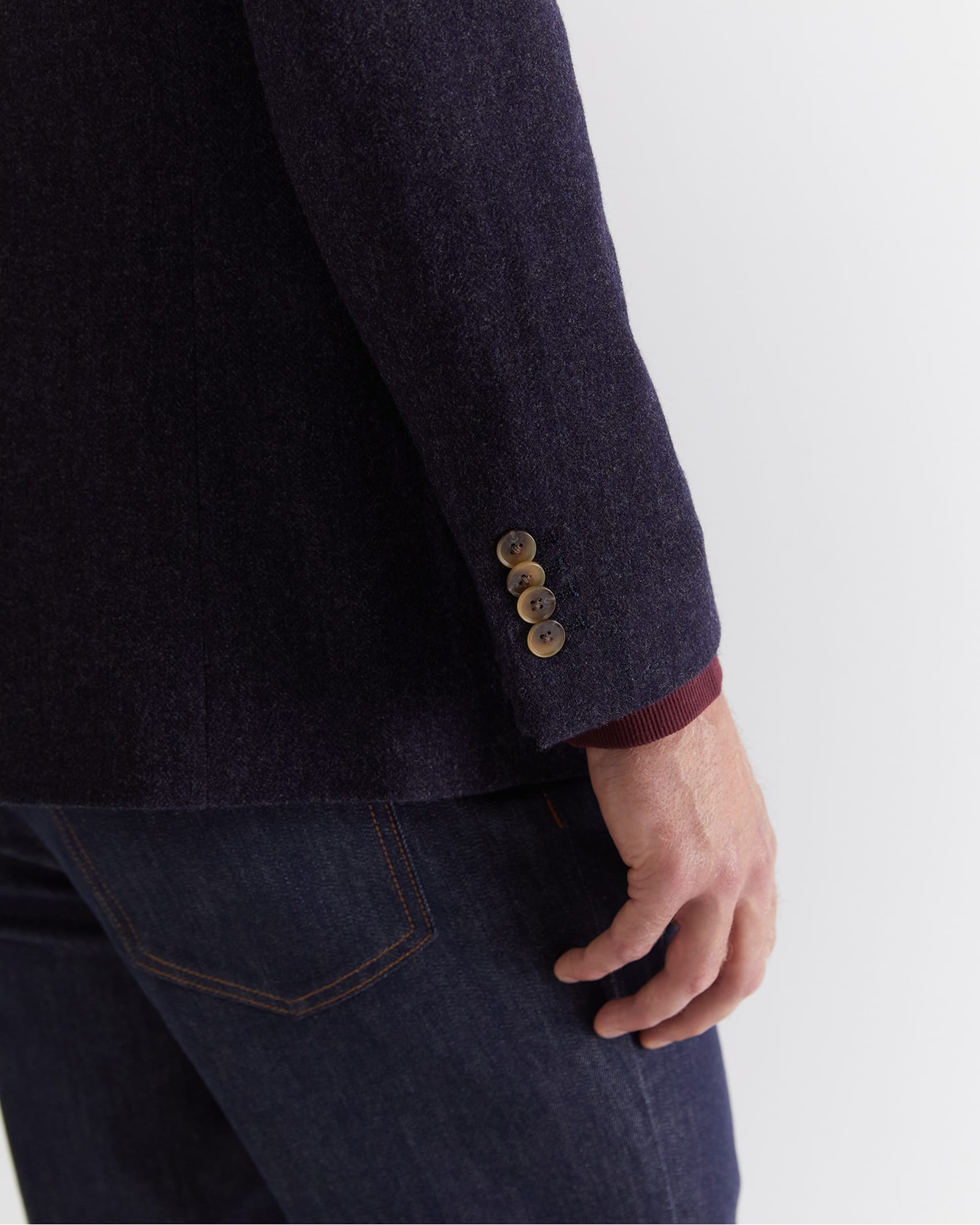 Herringbone Wool Blazer in NAVY MELANGE