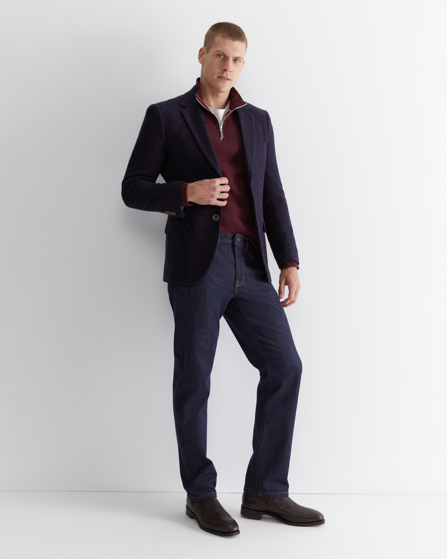 Herringbone Wool Blazer in NAVY MELANGE