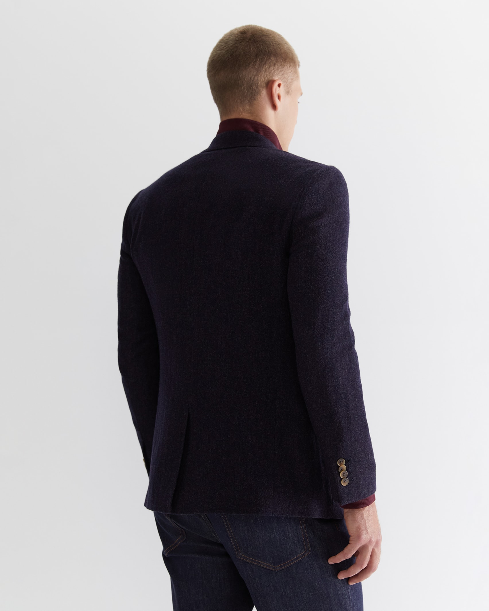 Herringbone Wool Blazer in NAVY MELANGE