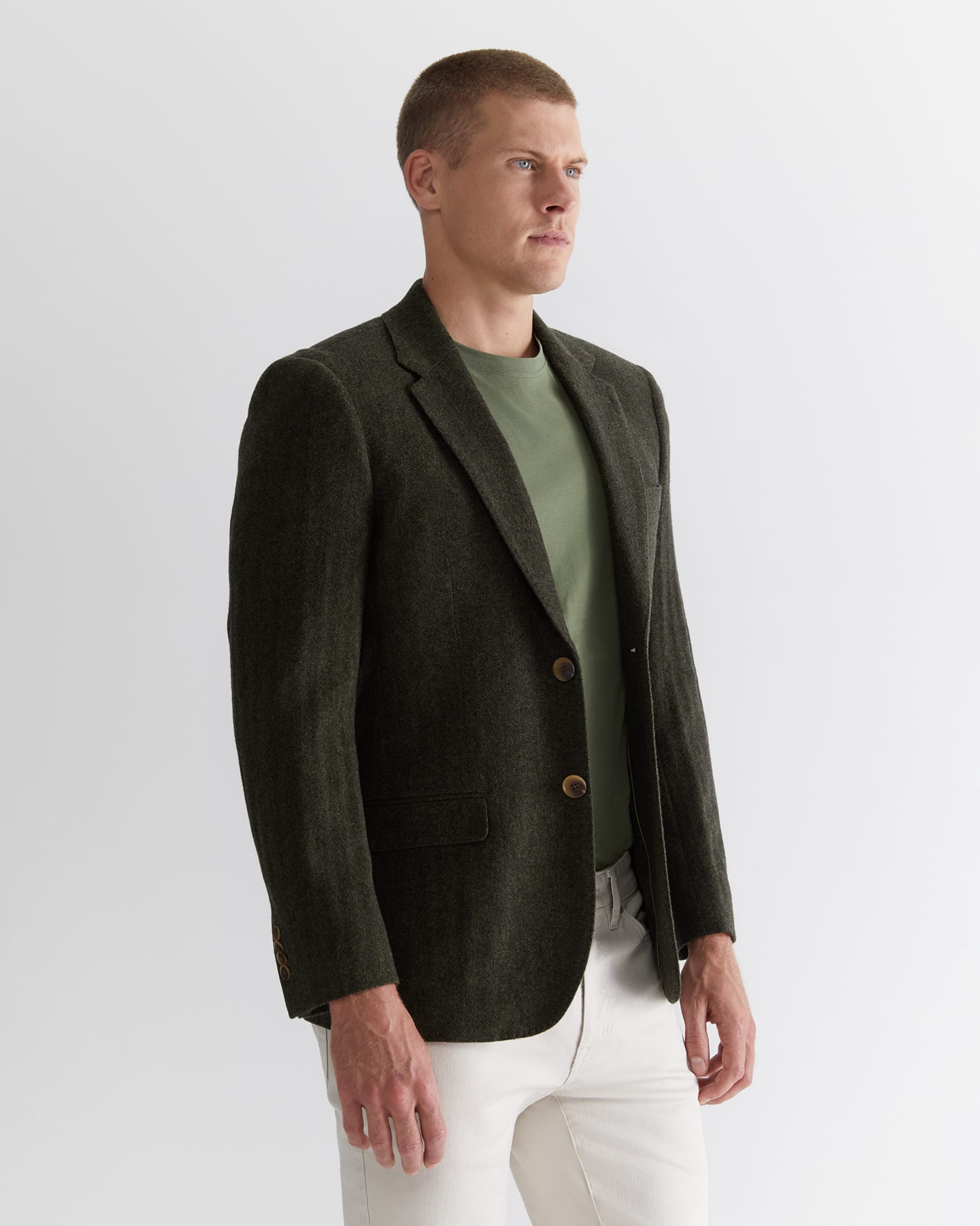 Herringbone Wool Blazer in Moss Sportscraft