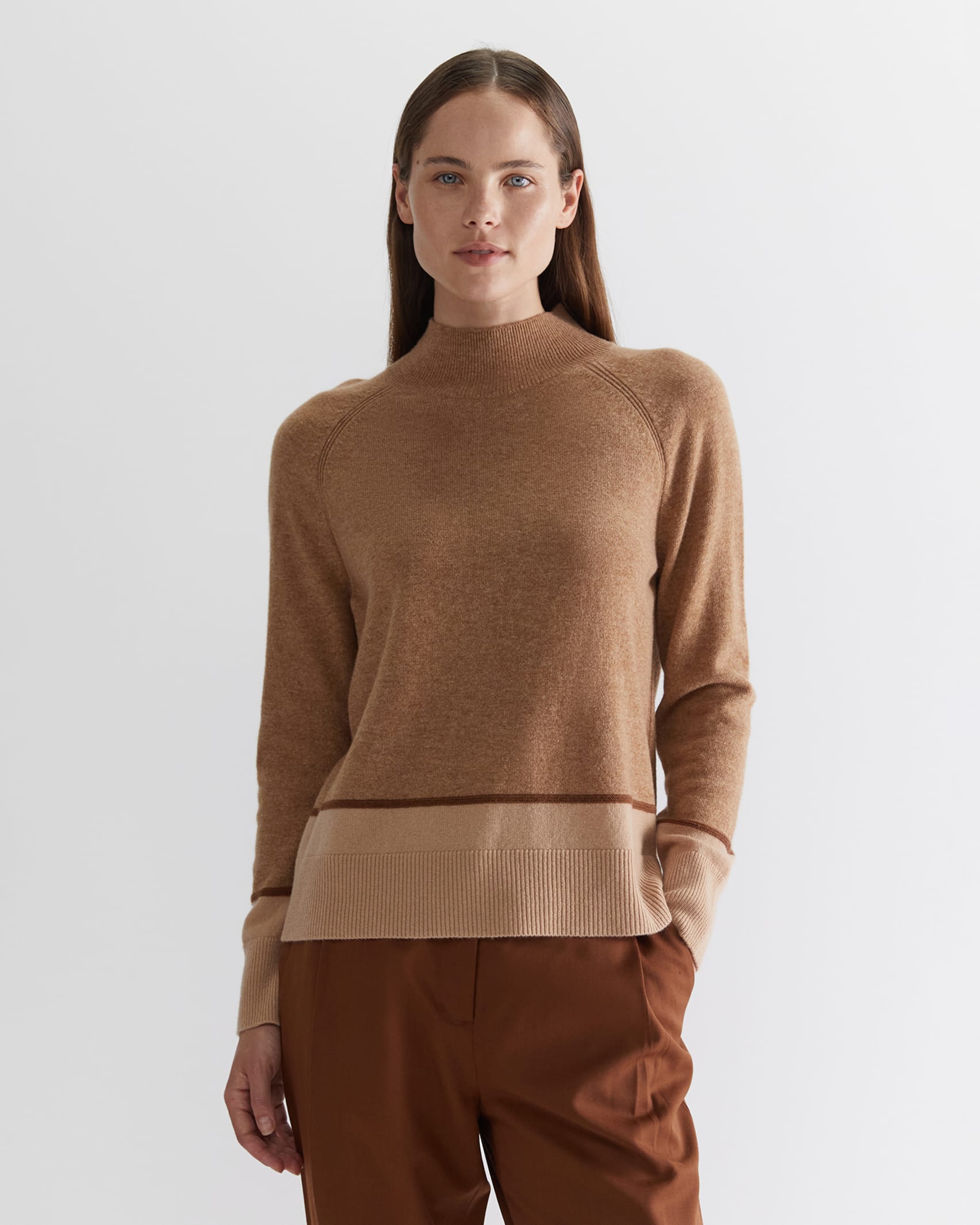 Sunshine Colour Block Wool Sweater in Camel Marl Sportscraft