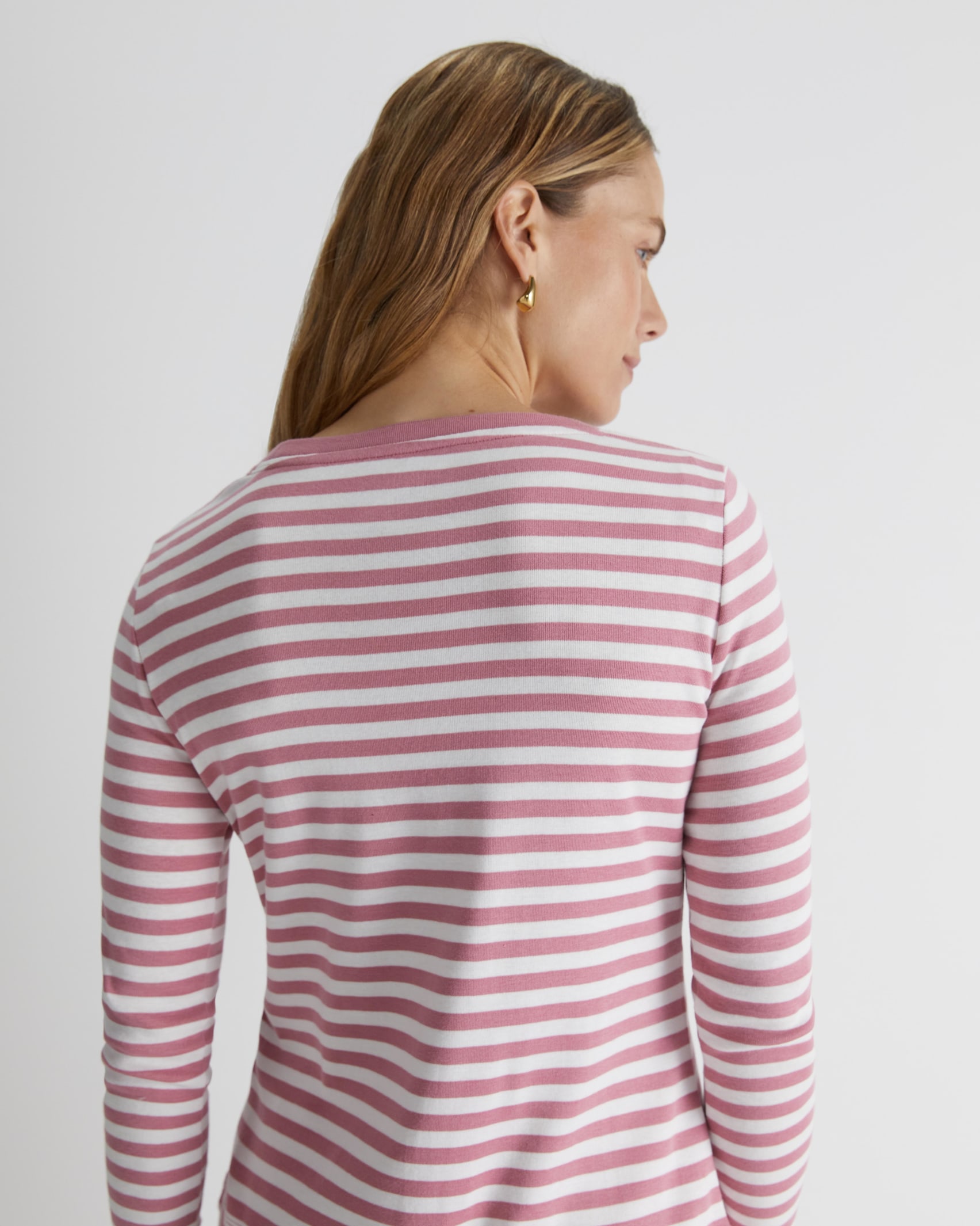 Heidi Long Sleeve Rib Tee in PINK/WHITE