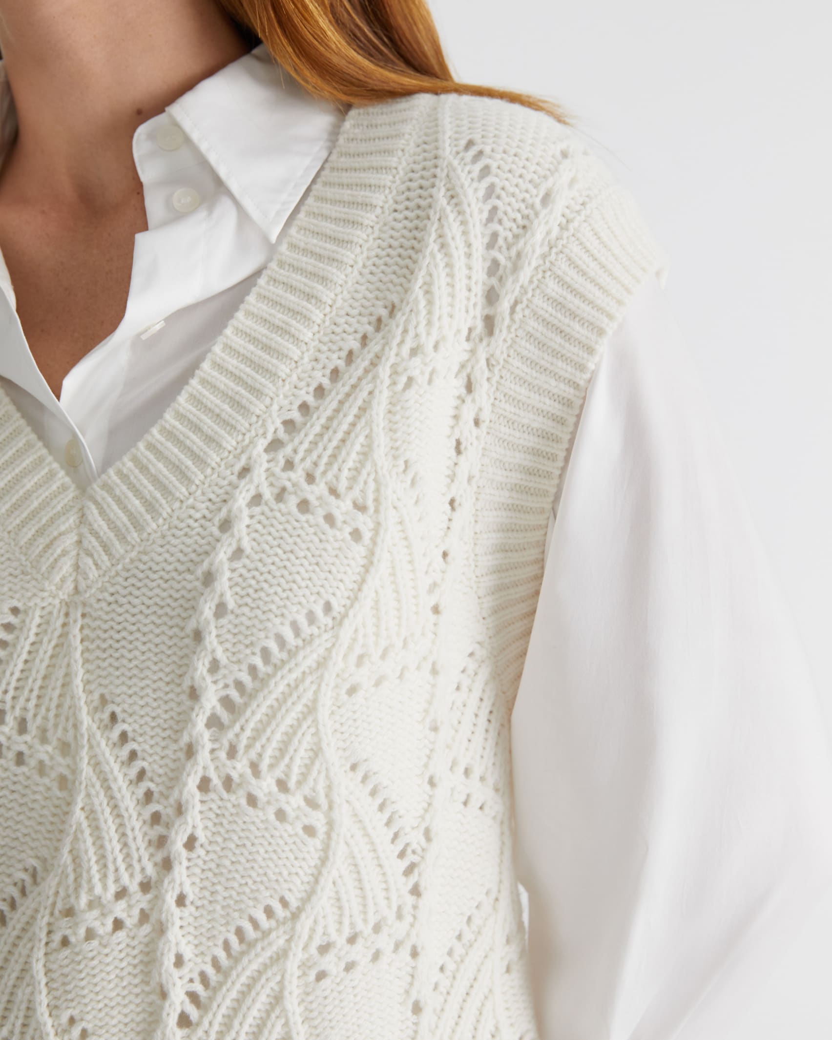 Sunshine Open Knit Wool Vest in WINTER WHITE