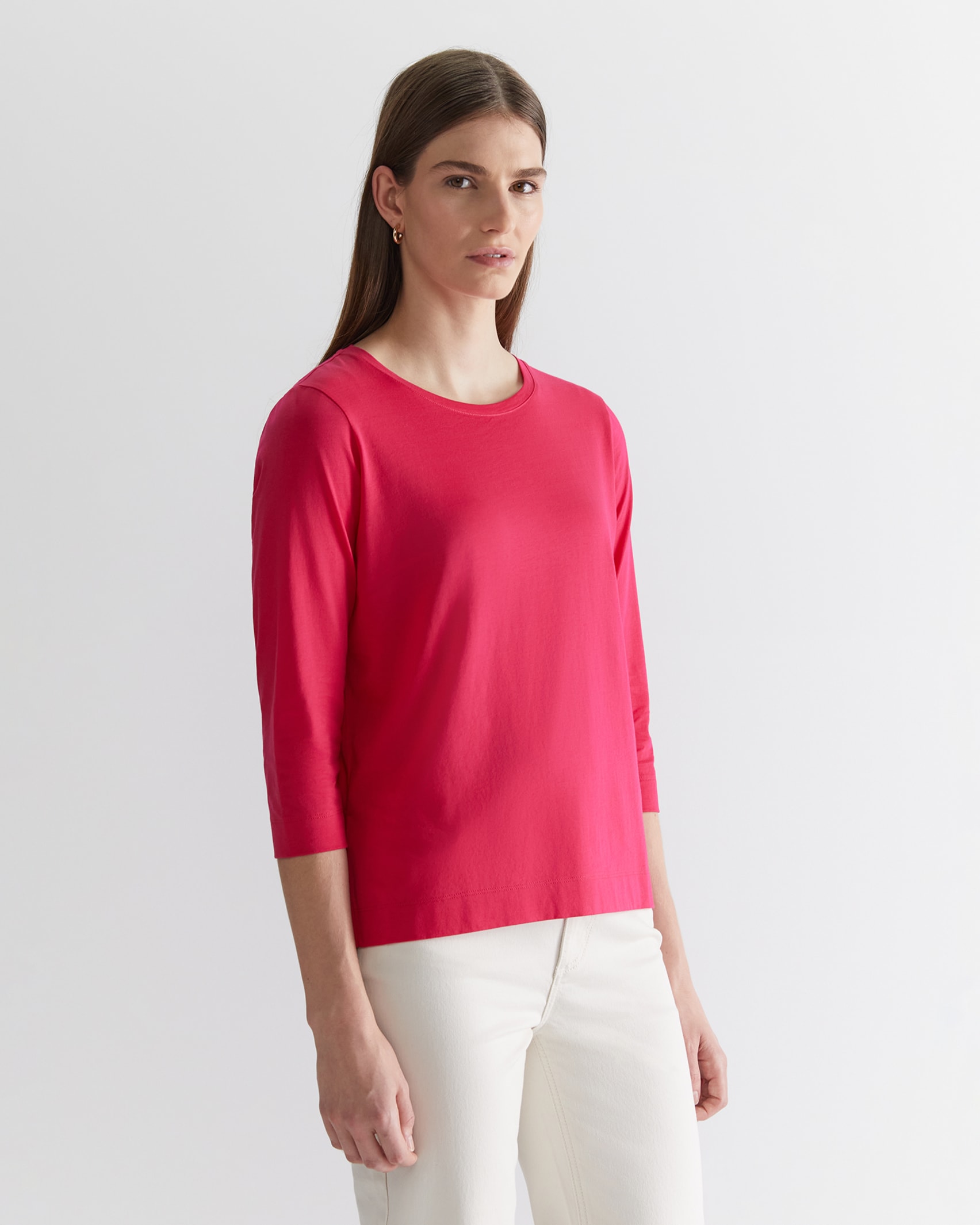 Cotton Crew 3/4 Sleeve T-Shirt in CERISE