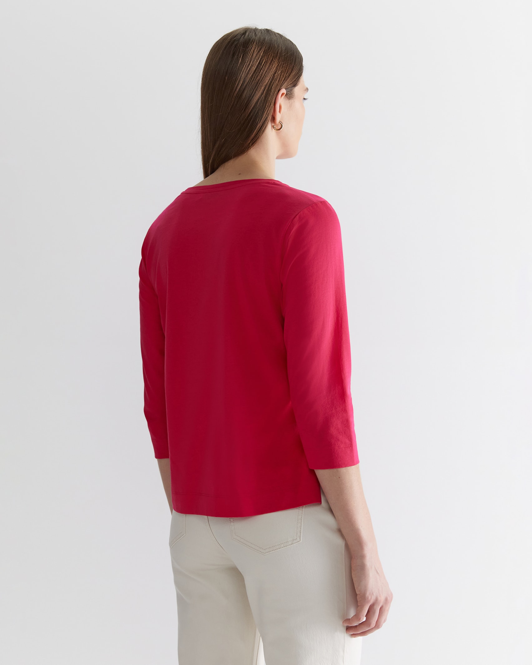 Cotton Crew 3/4 Sleeve T-Shirt in CERISE